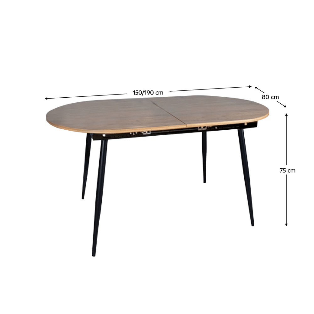Masa dining, pliabila, stejar / neagra 150-190x75 cm, TAMERON — imaginea 2
