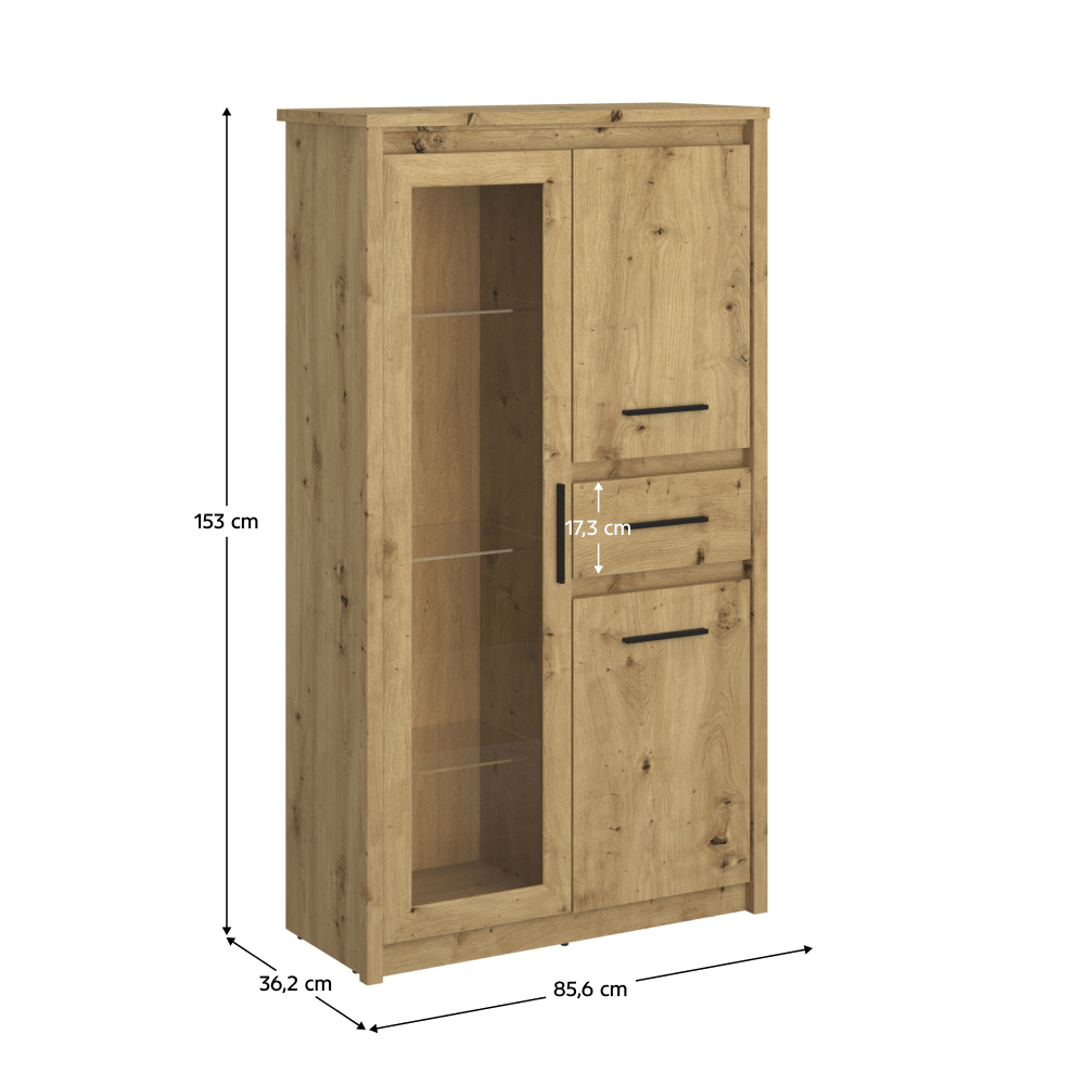 Vitrina joasa 2D1W1S, stejar Artisan, AIRON — imaginea 2
