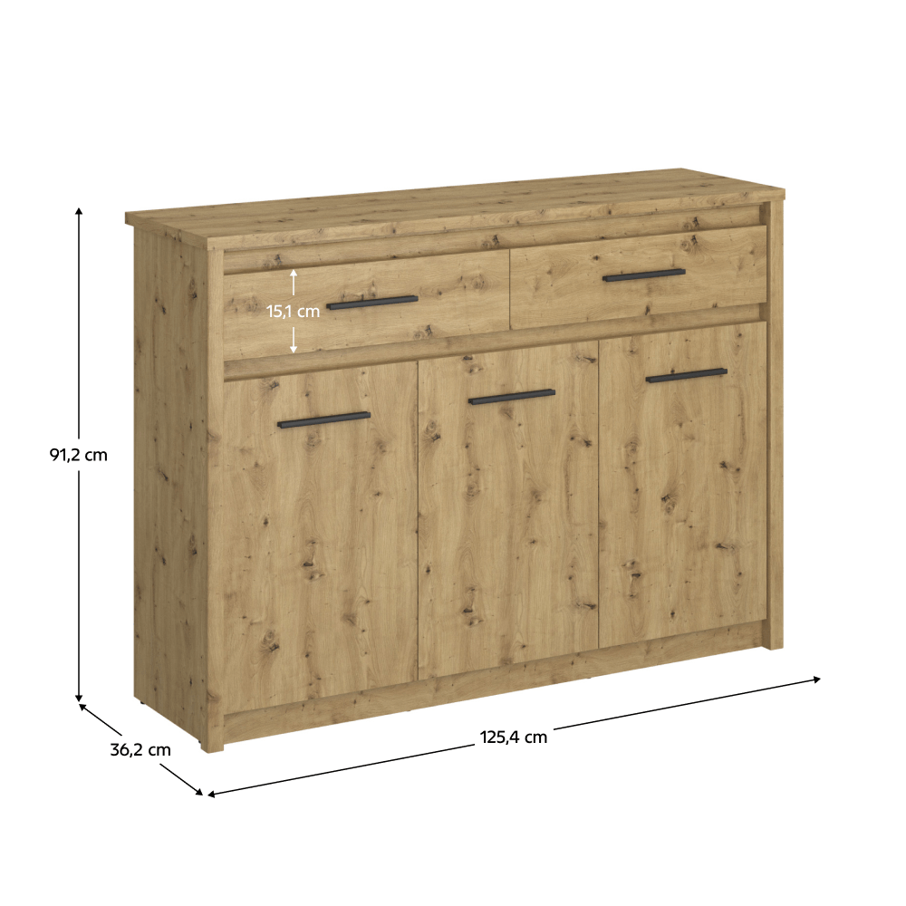 Comoda 3D2S, stejar Artisan, AIRON — imaginea 3