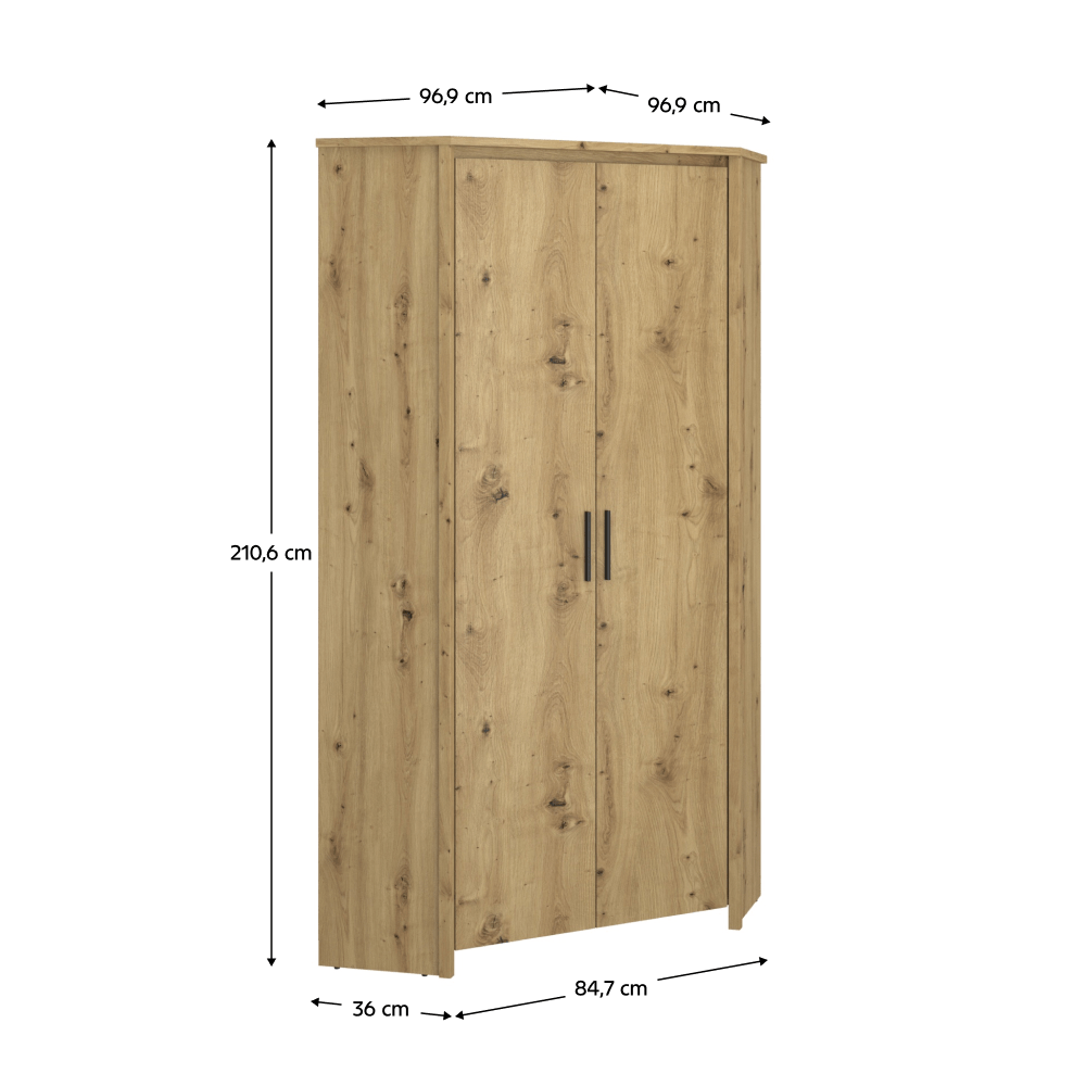 Dulap de colt 2D, stejar Artisan, AIRON — imaginea 3