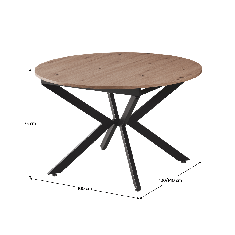 Masa extensibila de dining, stejar artisan / neagra, 100x100-140x75 cm, ABERO TIP 1 — imaginea 9