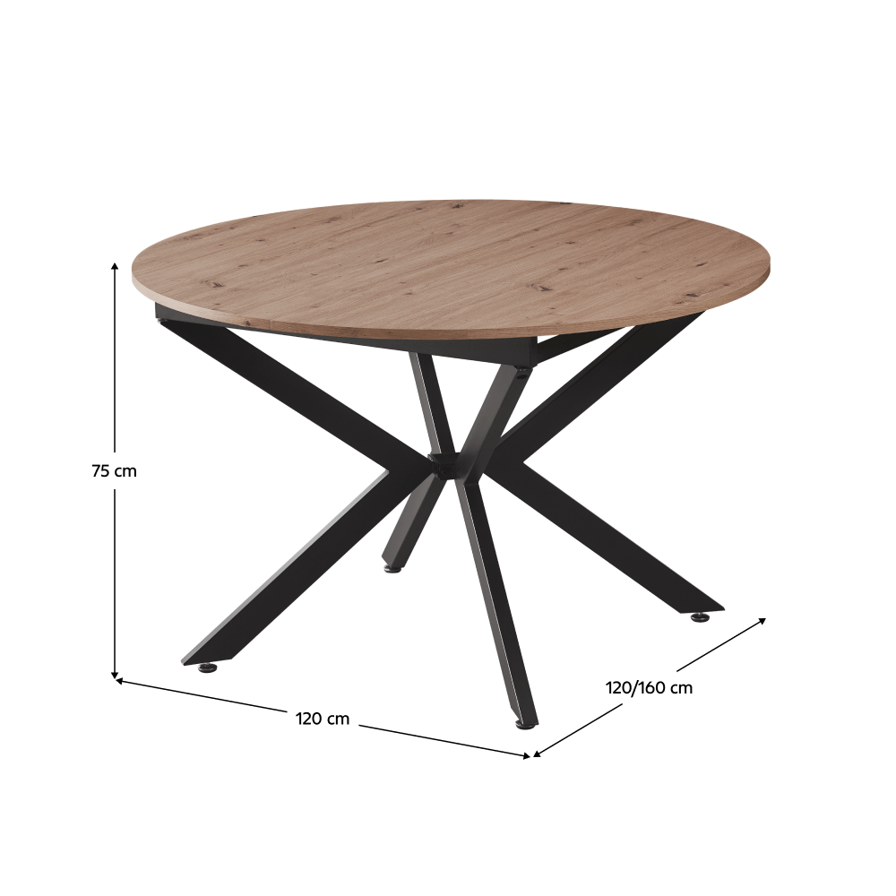 Masa dining extensibila, stejar artisan / neagra, 120x120-160x75 cm, ABERO TIP 2 — imaginea 11