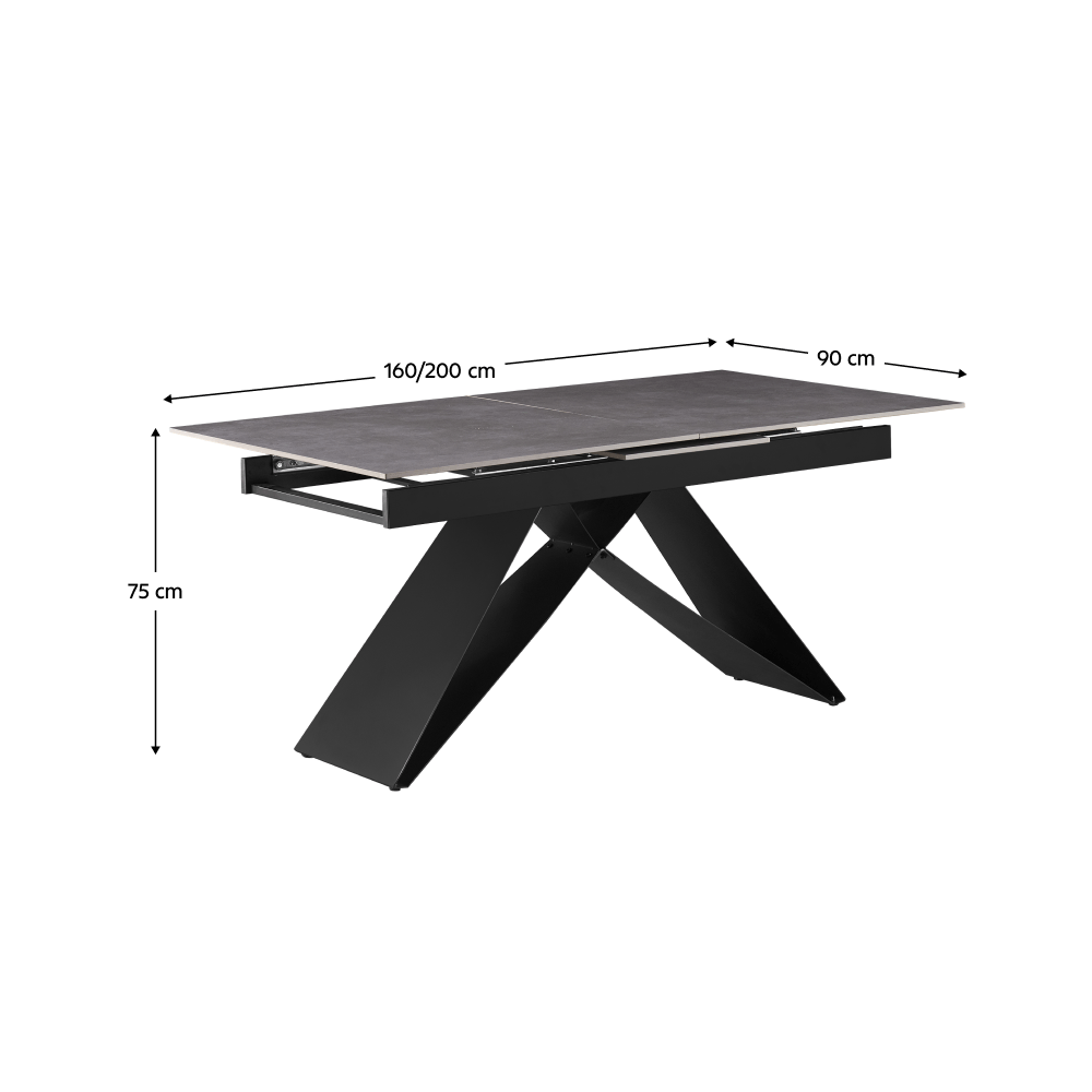 Masa dining extensibila, beton/neagra, 160-200x90 cm, MAJED — imaginea 2