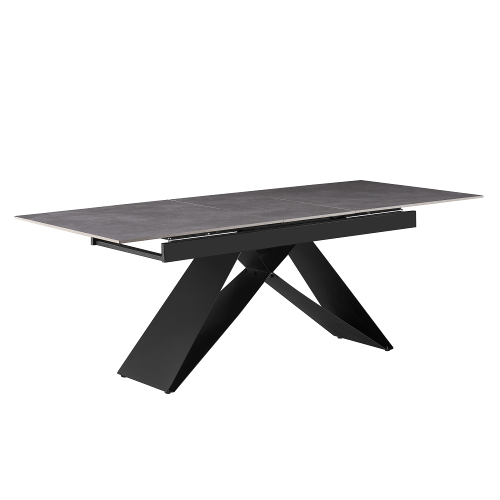 Masa dining extensibila, beton/neagra, 160-200x90 cm, MAJED — imaginea 3
