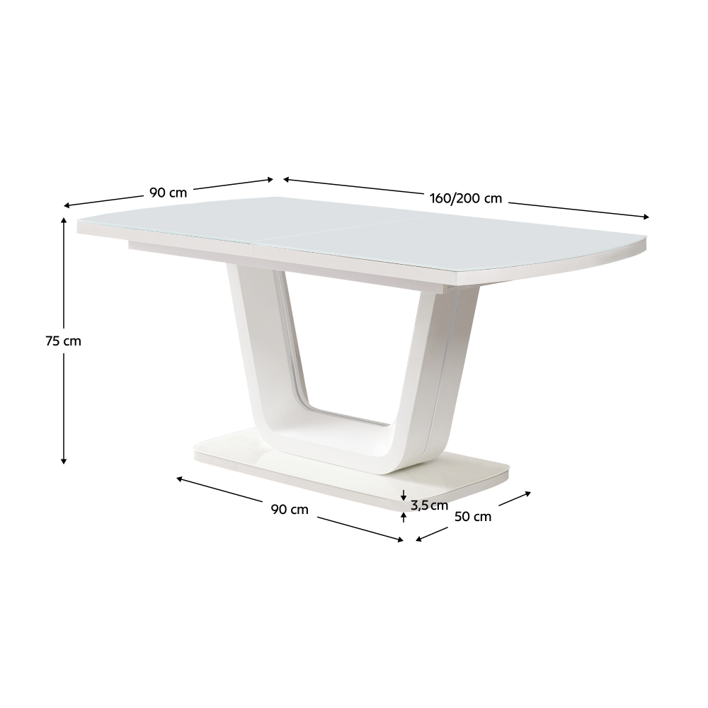 Masa dining extensibila, alb lucios, 160-200x90 cm, OLAV — imaginea 2