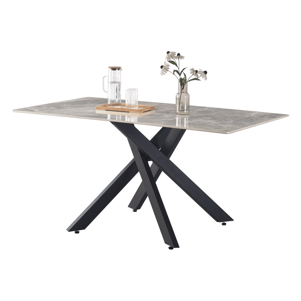 Masa dining, gri deschis/neagra, 160x90 cm, ZENOS — imaginea 2