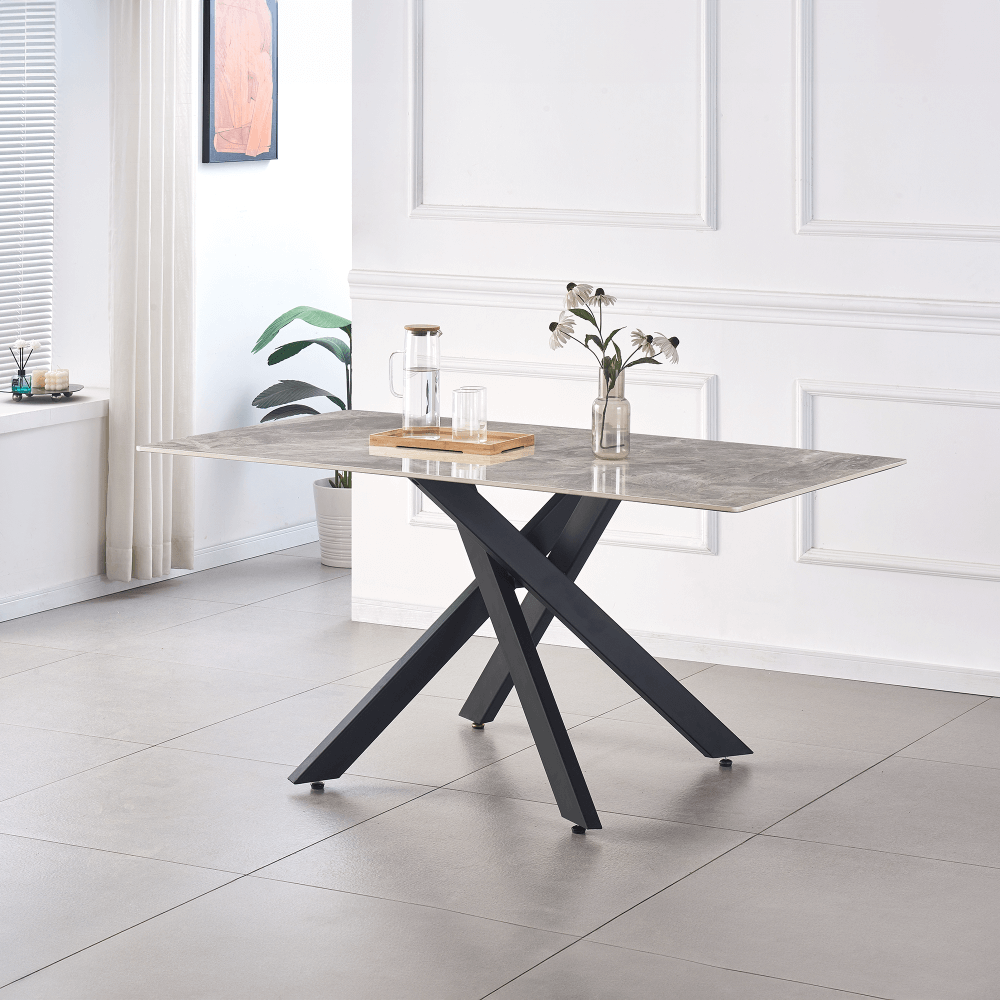 Masa dining, gri deschis/neagra, 160x90 cm, ZENOS — imaginea 6