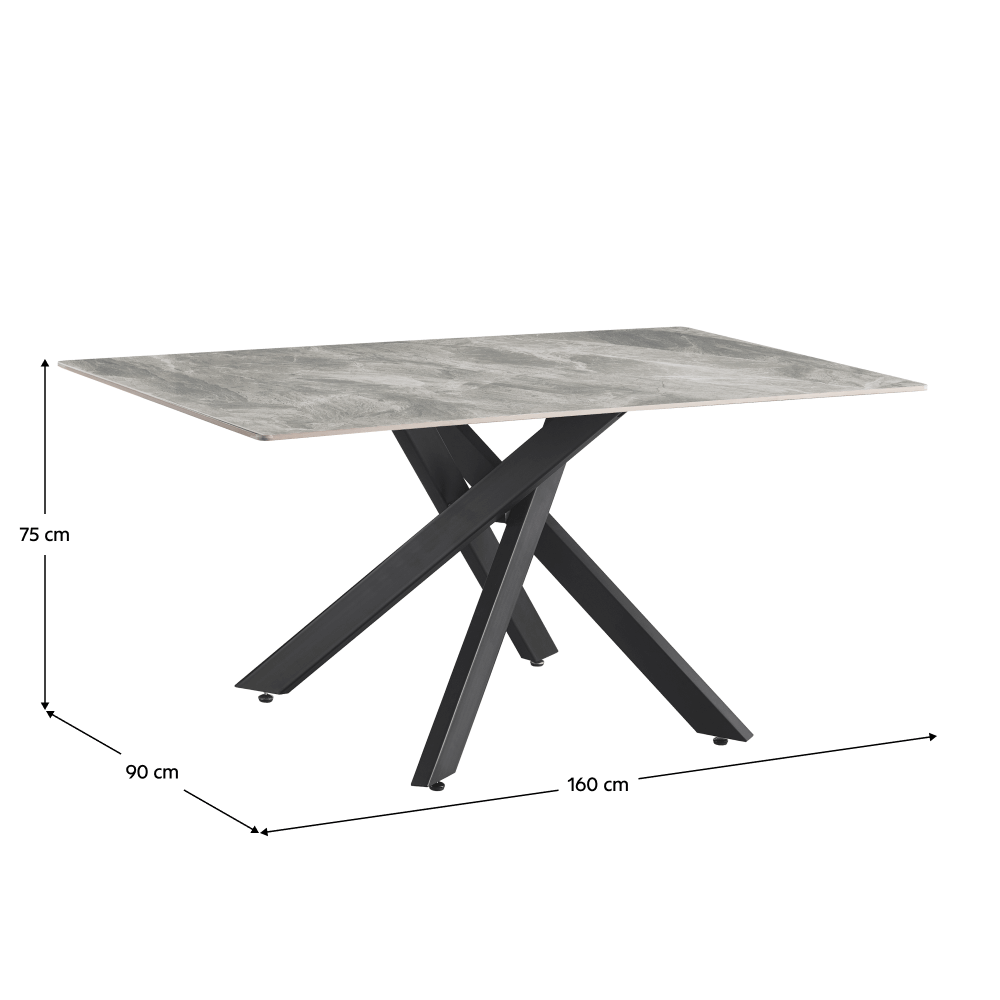 Masa dining, gri deschis/neagra, 160x90 cm, ZENOS — imaginea 7