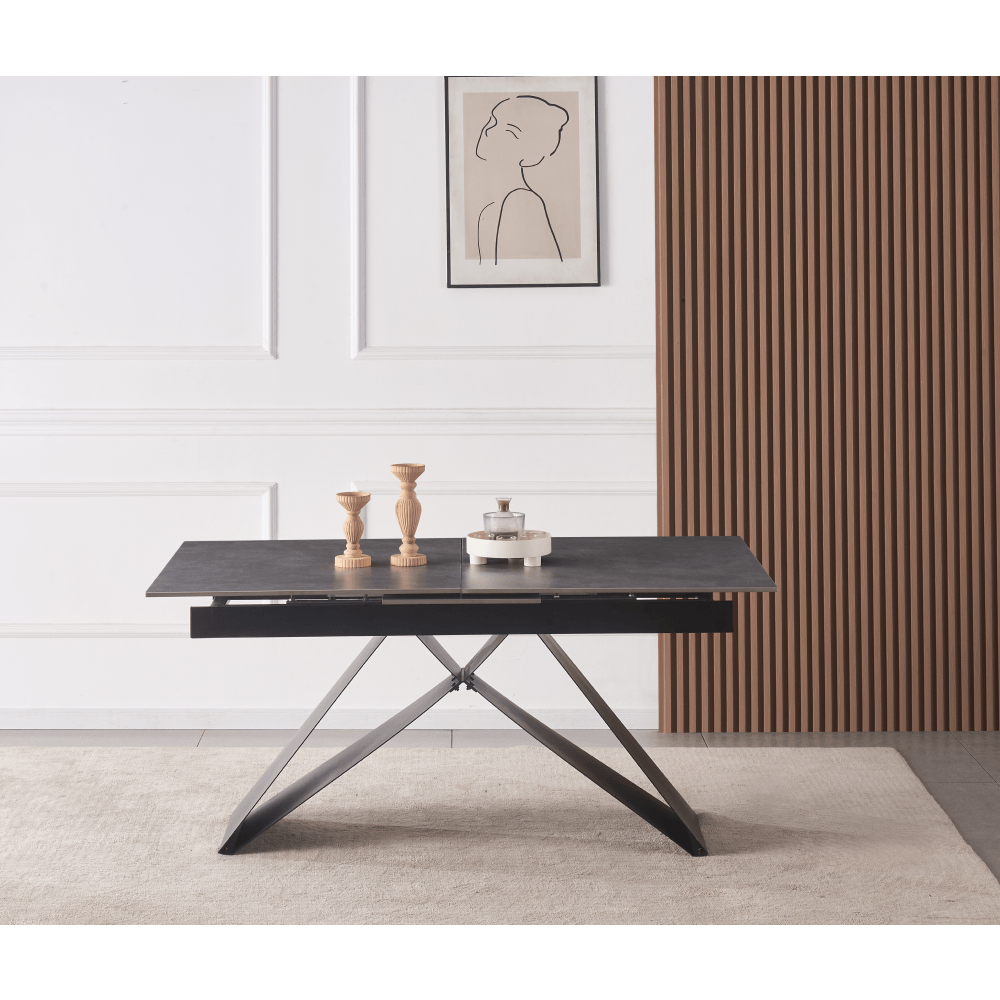 Masa dining extensibila, beton/neagra, 160-200x90 cm, MAJED — imaginea 10