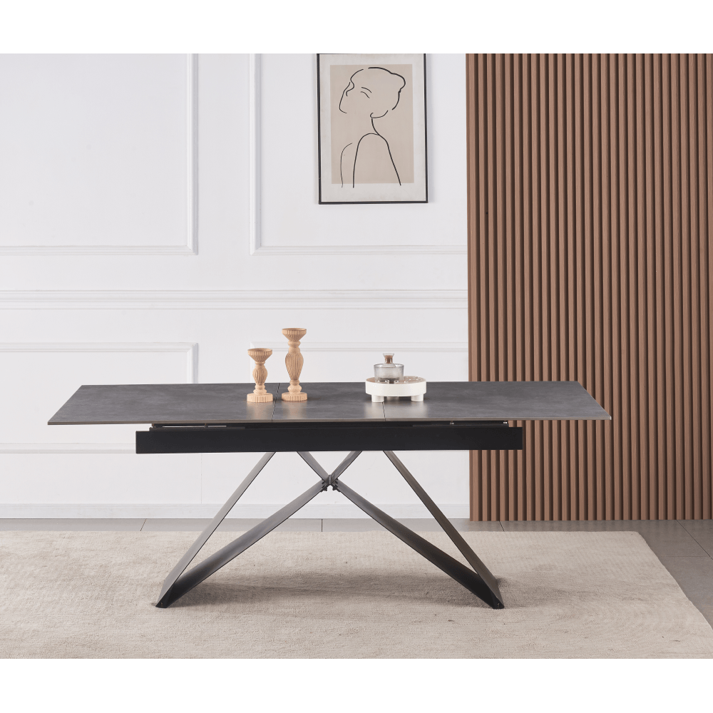 Masa dining extensibila, beton/neagra, 160-200x90 cm, MAJED — imaginea 11