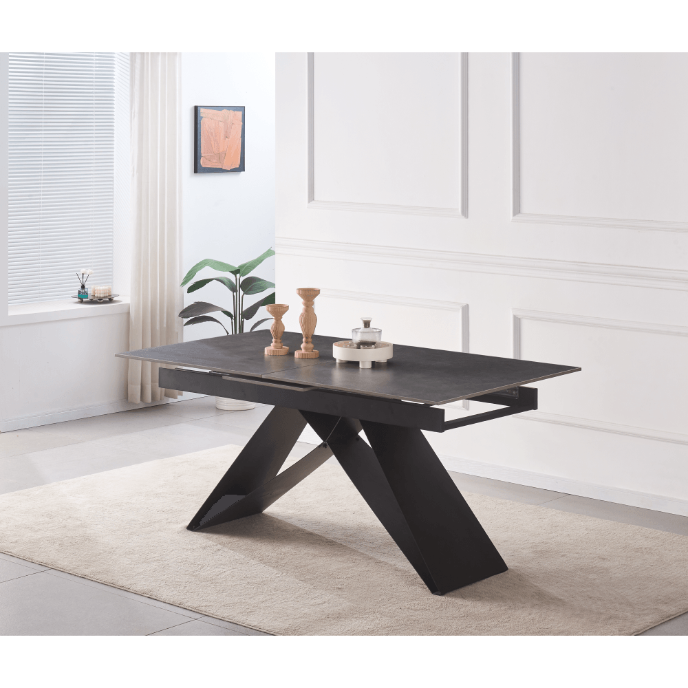 Masa dining extensibila, beton/neagra, 160-200x90 cm, MAJED — imaginea 12