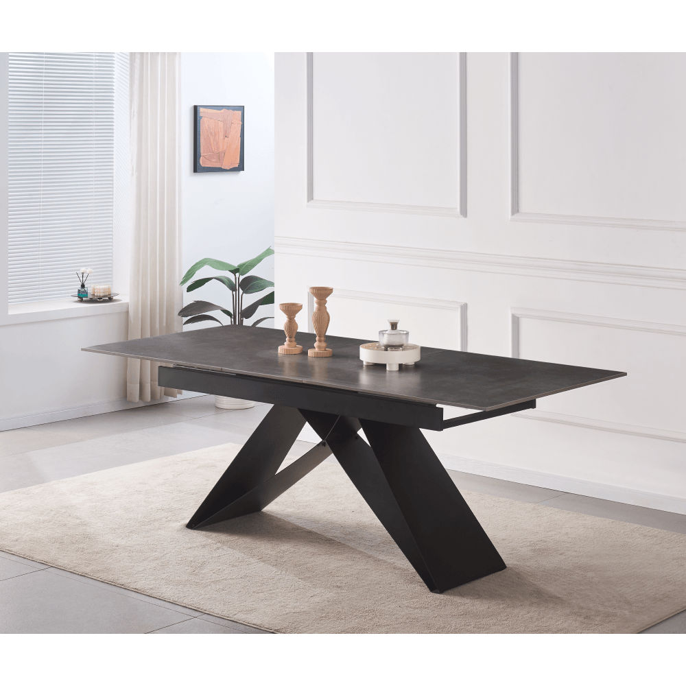 Masa dining extensibila, beton/neagra, 160-200x90 cm, MAJED — imaginea 13