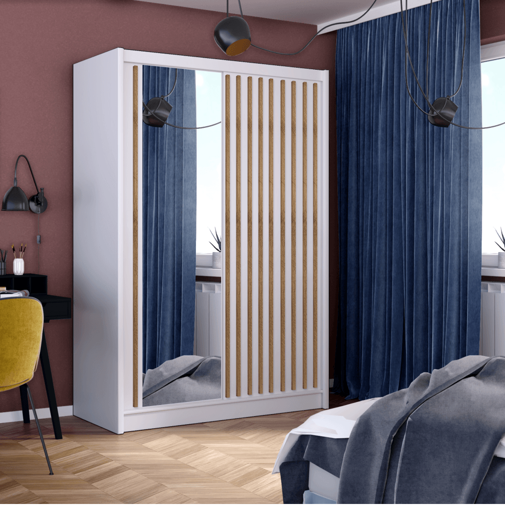 Dulap cu usi glisante, alb / stejar craft, 150x215 cm, LADDER — imaginea 3