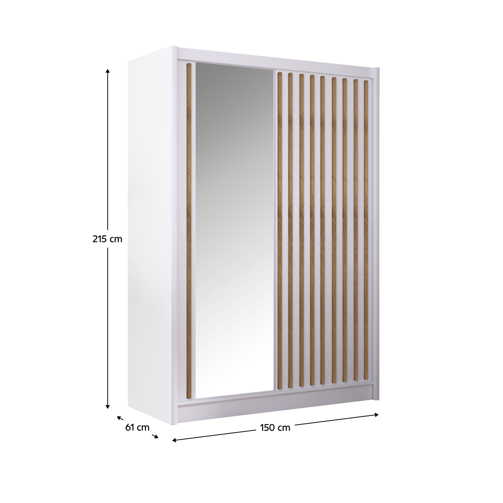 Dulap cu usi glisante, alb / stejar craft, 150x215 cm, LADDER — imaginea 4
