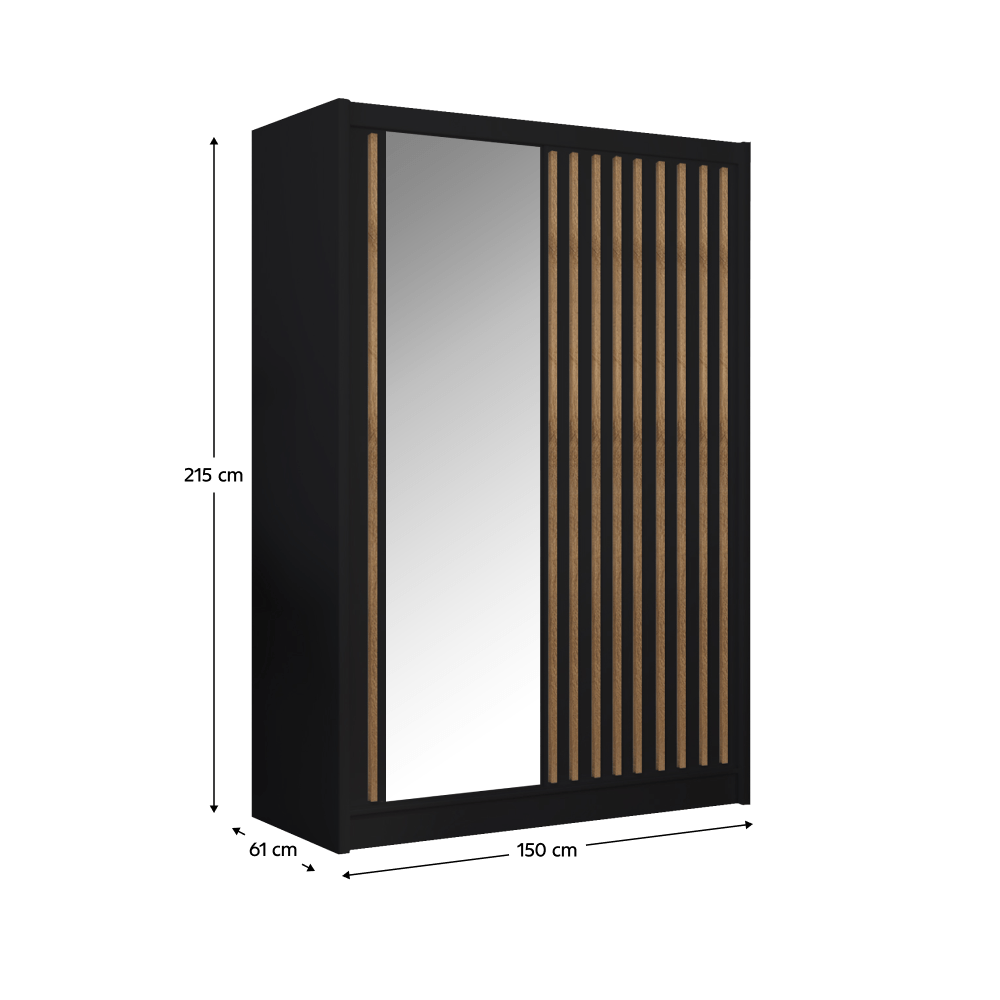 Dulap cu usi glisante, negru / stejar craft, 150x215 cm, LADDER — imaginea 4