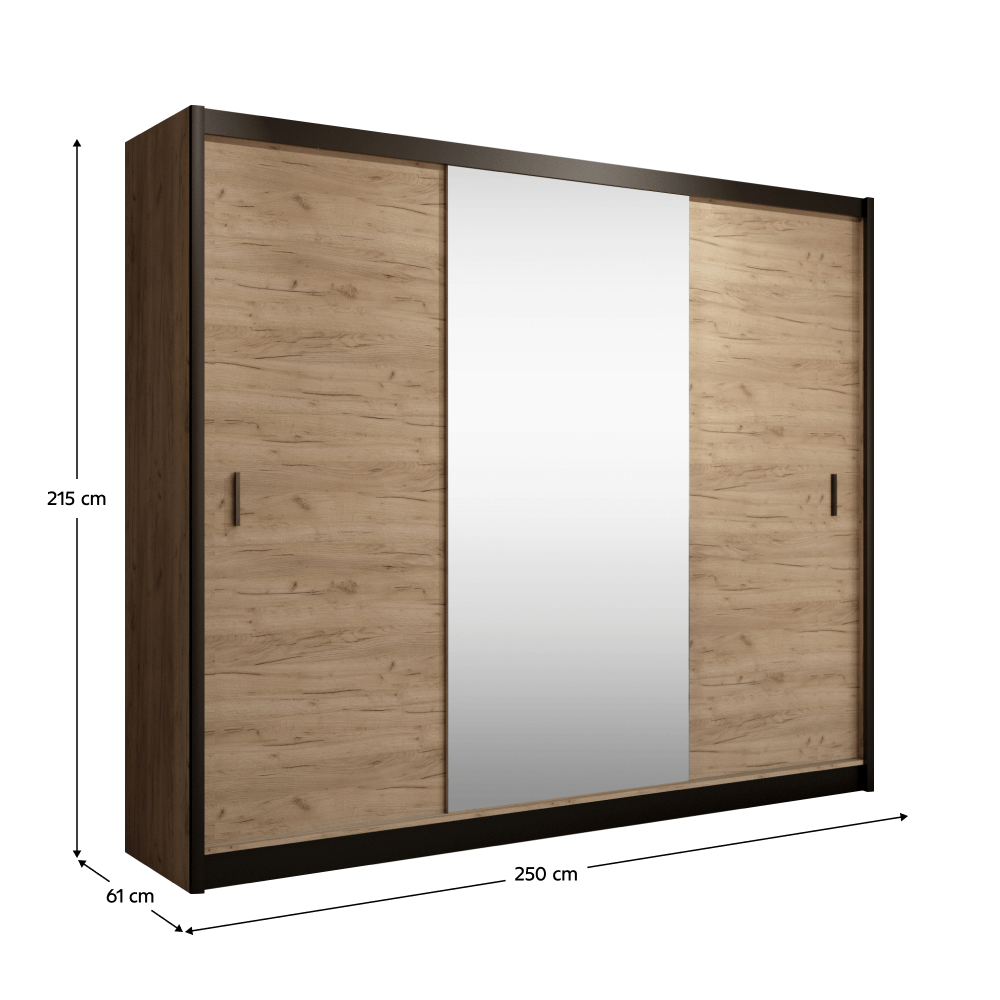 Dulap cu usi glisante, negru / stejar craft, 250x215 cm, CRAFT — imaginea 4
