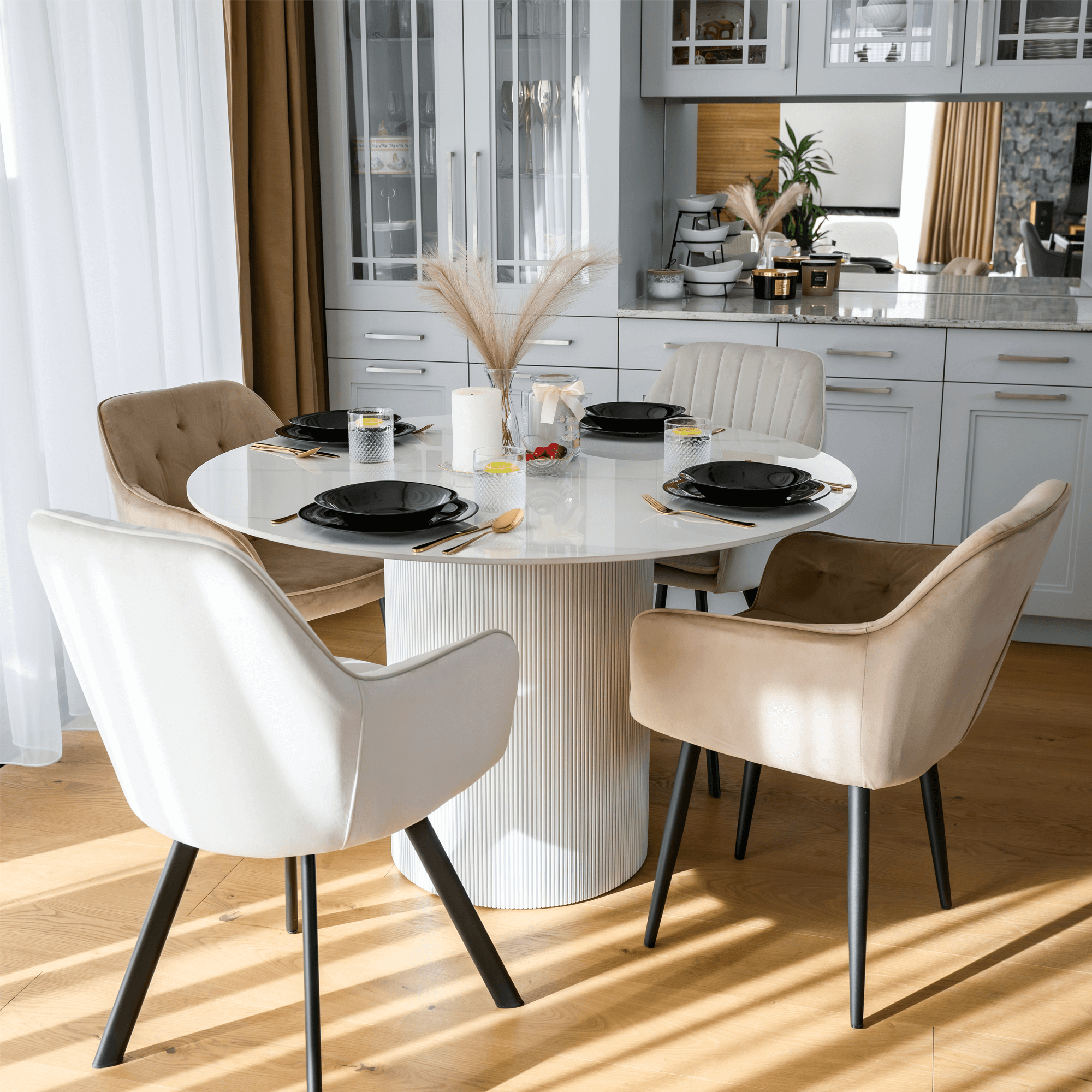 Masa de sufragerie, marmura alba/MDF, diametru 120 cm, MAHIR TIP 1 — imaginea 10