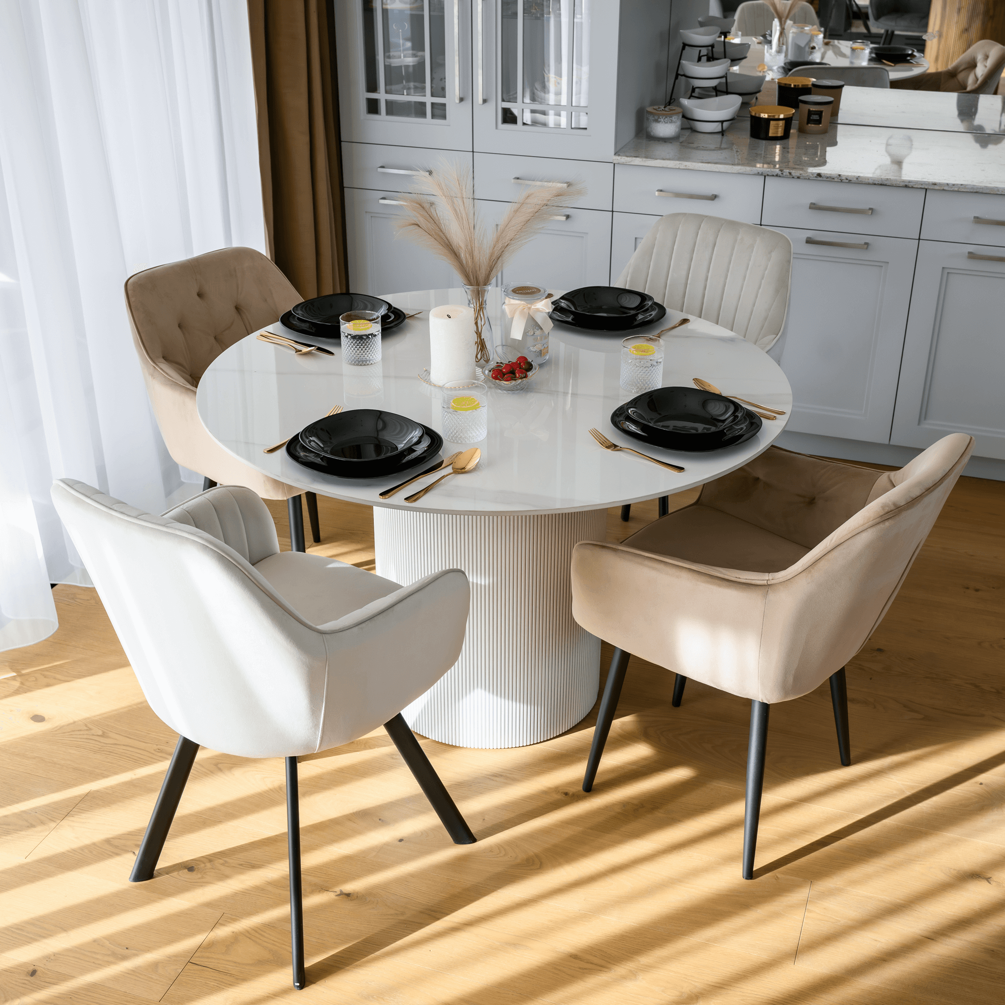 Masa de sufragerie, marmura alba/MDF, diametru 120 cm, MAHIR TIP 1 — imaginea 11
