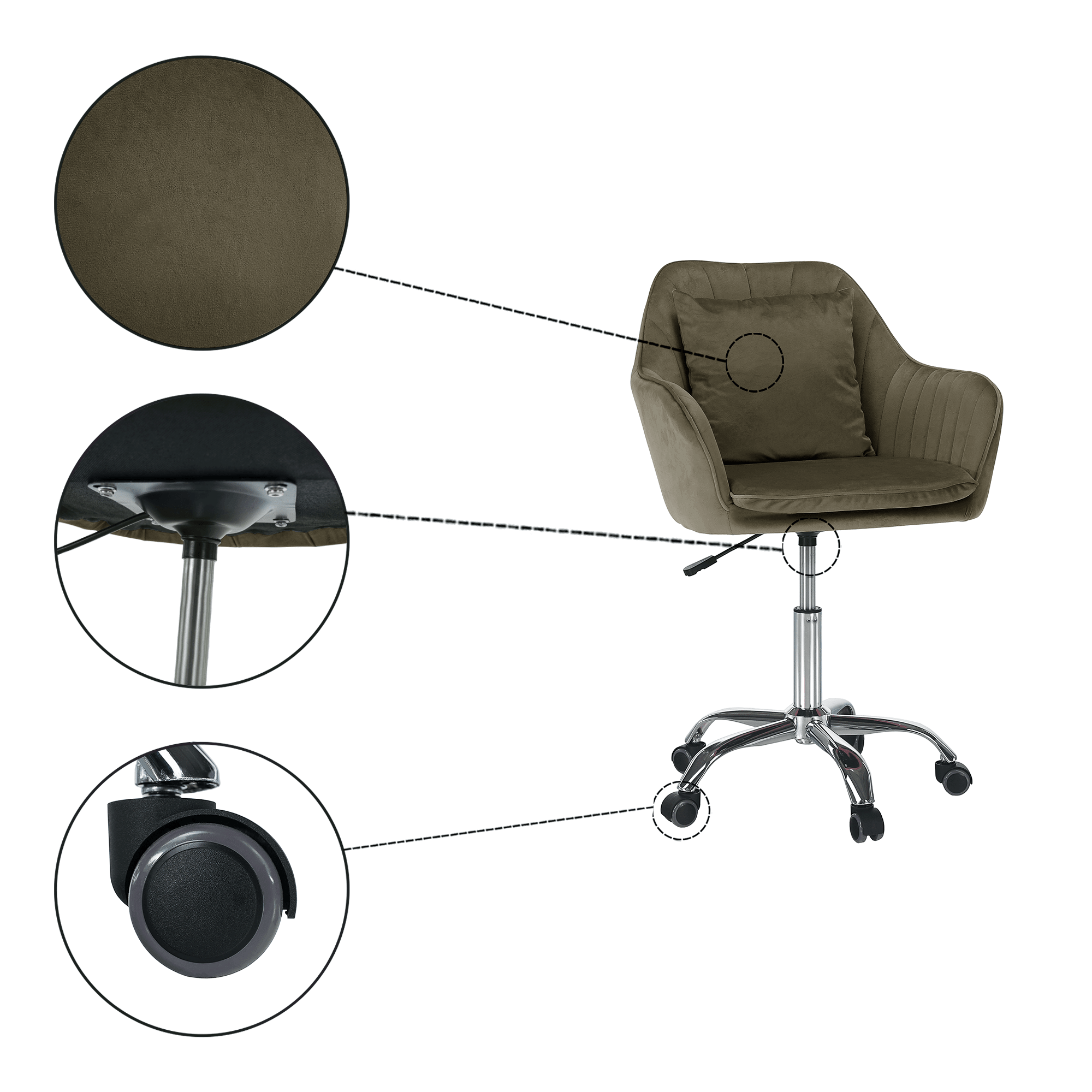 Scaun de birou, gri-maro Taupe tesatura Velvet/crom, KLIAN — imaginea 15
