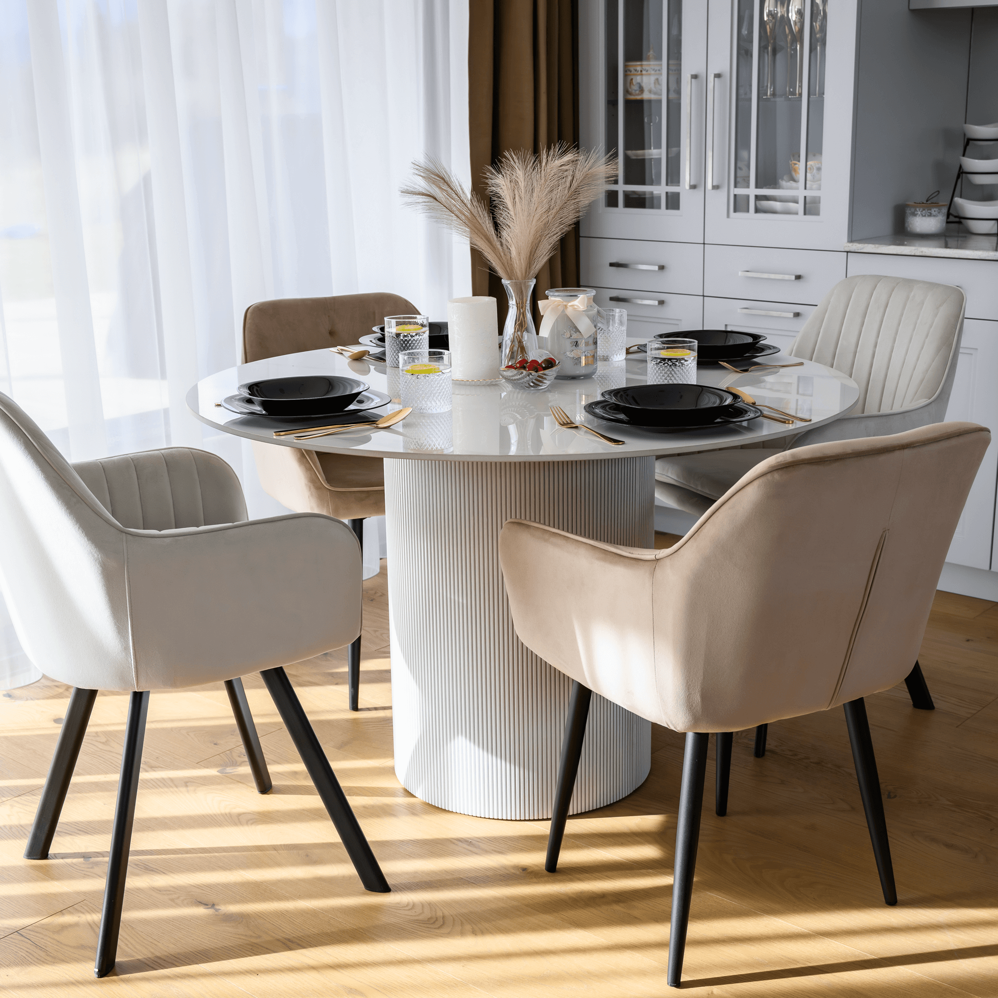 Masa de sufragerie, marmura alba/MDF, diametru 120 cm, MAHIR TIP 1 — imaginea 12