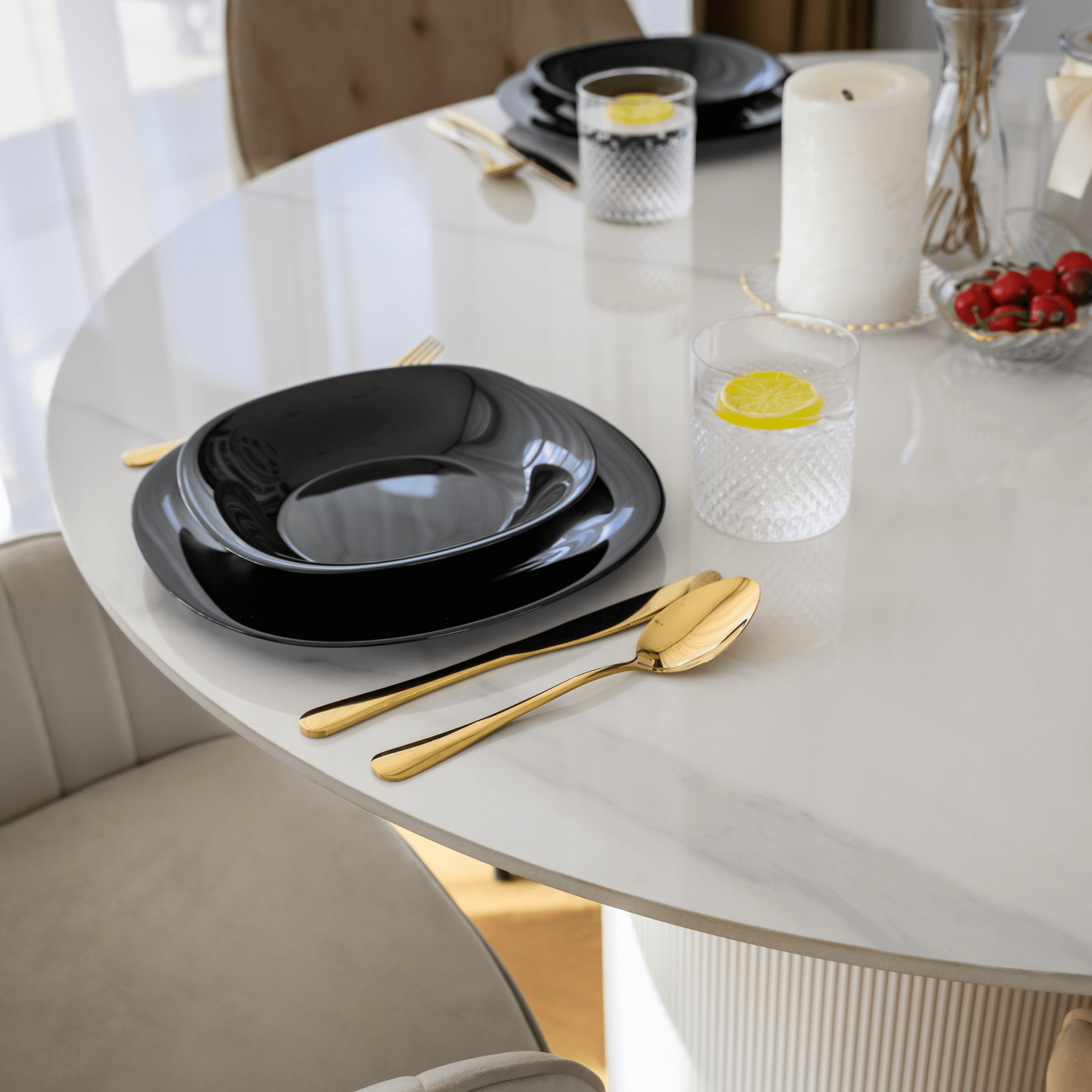 Masa de sufragerie, marmura alba/MDF, diametru 120 cm, MAHIR TIP 1 — imaginea 14