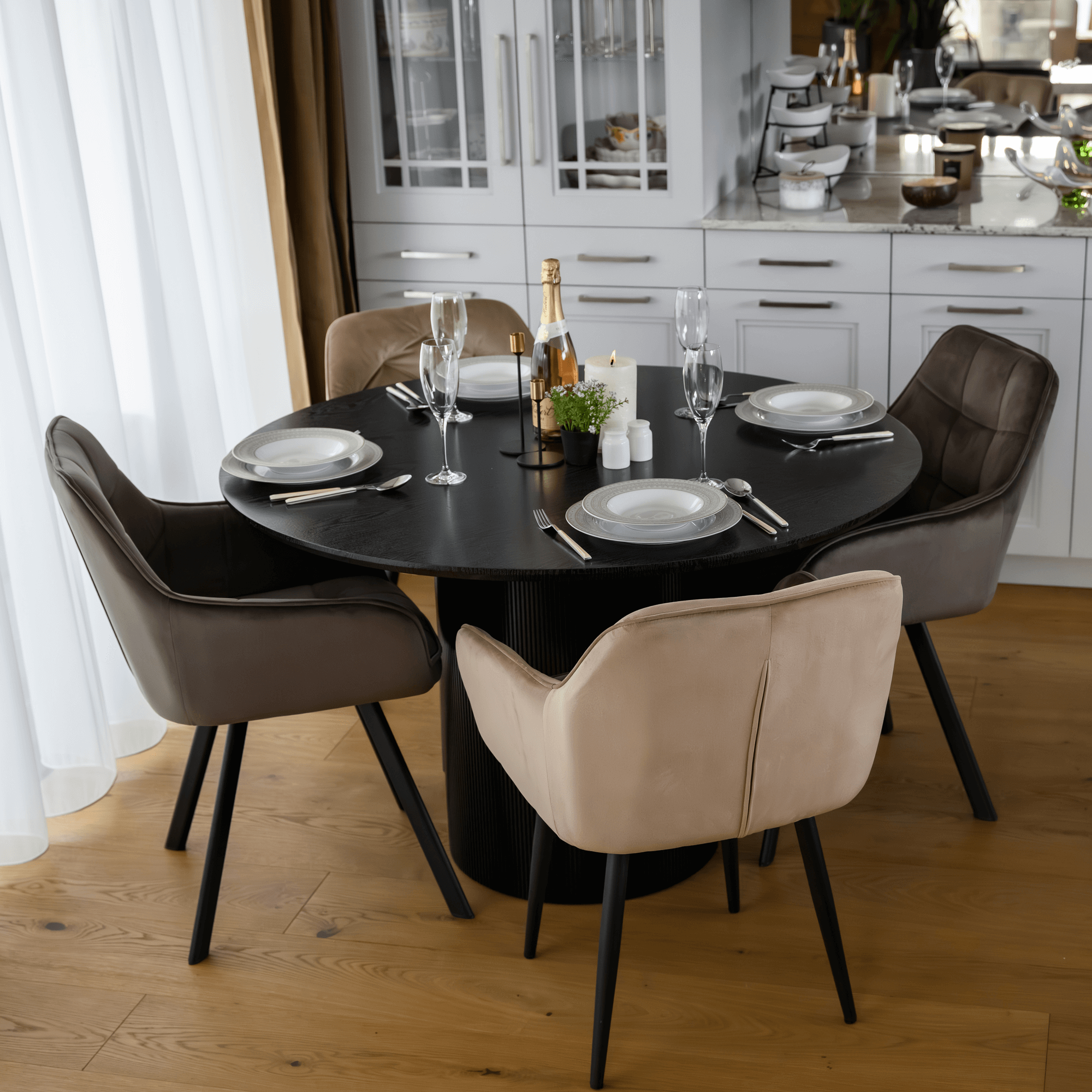 Masa de sufragerie, neagra, diametru 120 cm, MAHIR TIP 2 — imaginea 9