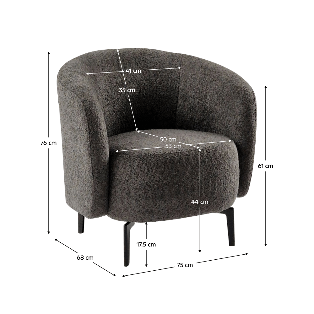 Fotoliu, gri-maro Taupe / negru, PRESO — imaginea 4
