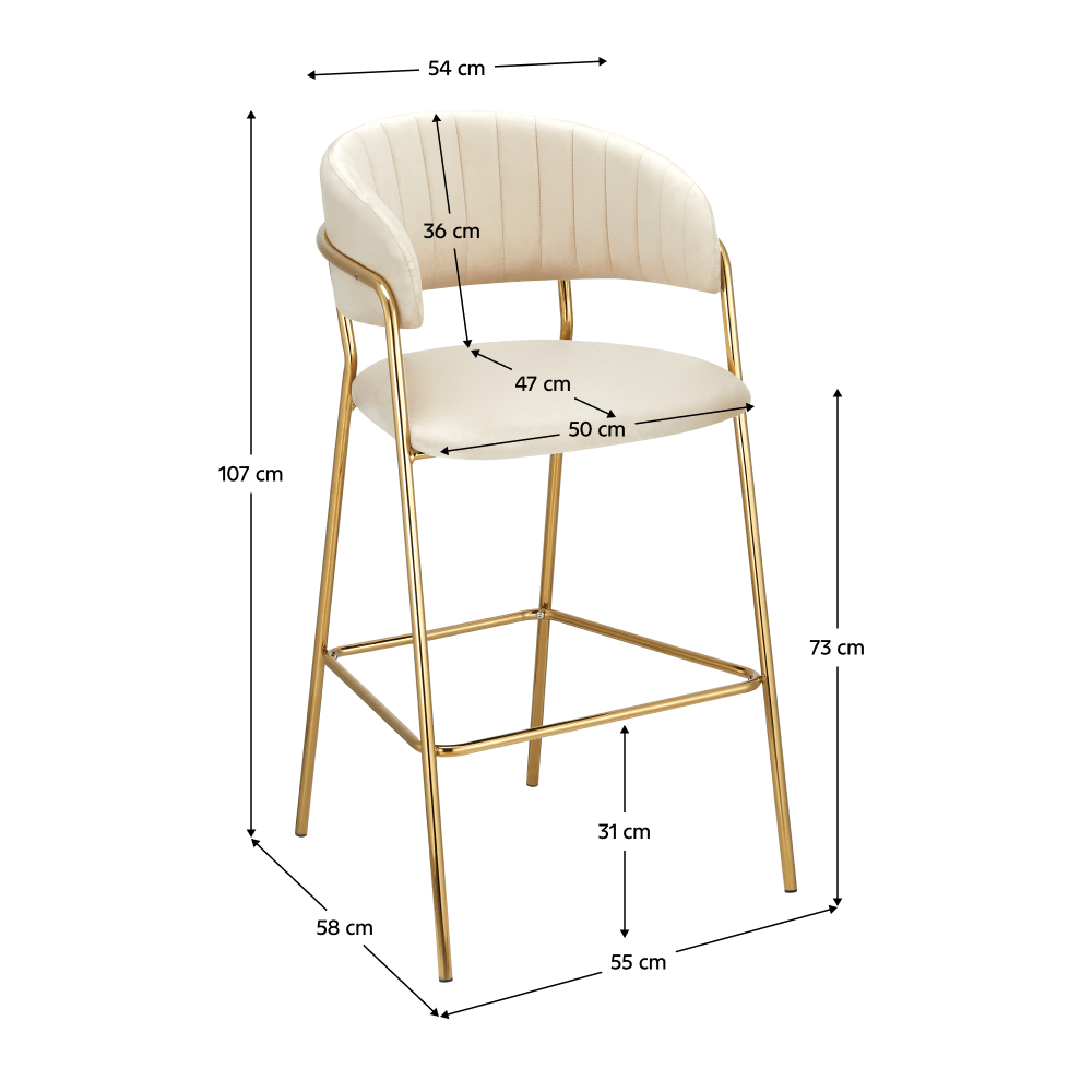 Scaun de bar de design, tesatura bej Velvet/gold crom auriu, DASMIN TIP 2 — imaginea 2