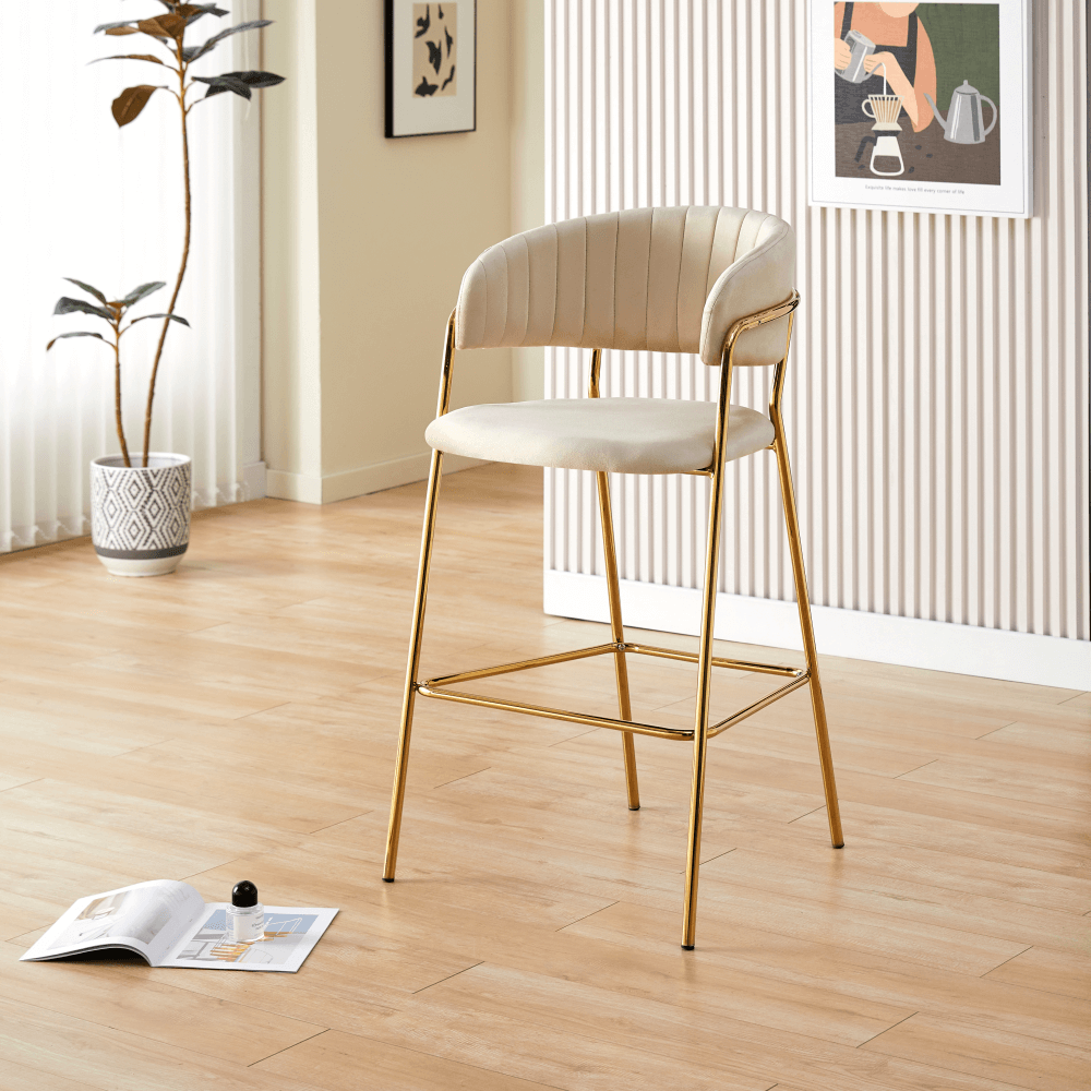 Scaun de bar de design, tesatura bej Velvet/gold crom auriu, DASMIN TIP 2 — imaginea 7