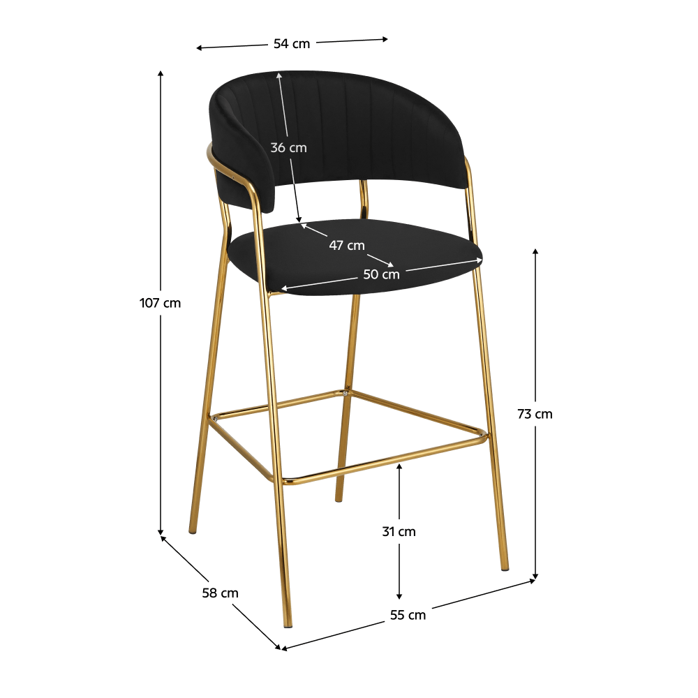 Scaun de bar de design, material catifea neagra/gold crom auriu, DASMIN TIP 2 — imaginea 2