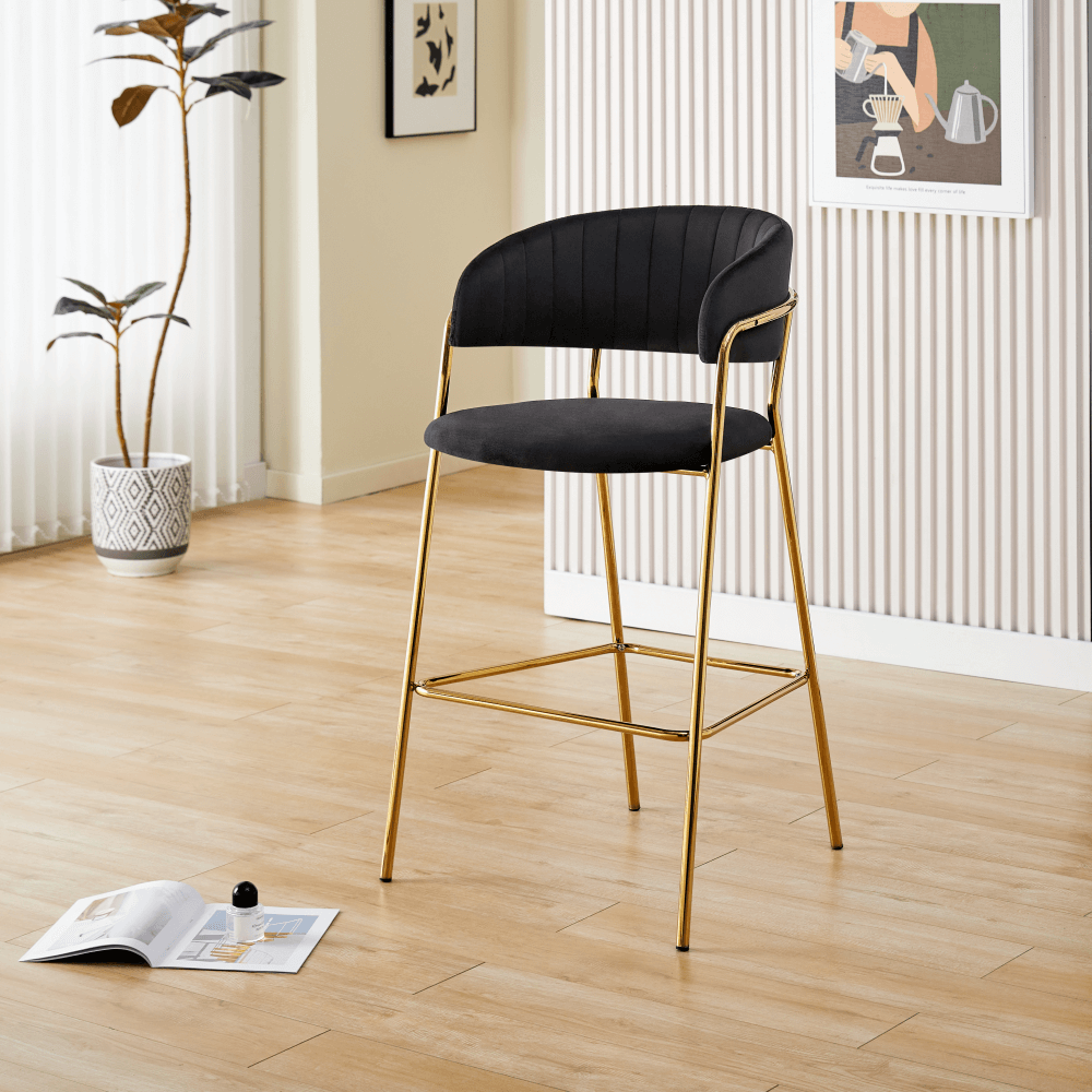 Scaun de bar de design, material catifea neagra/gold crom auriu, DASMIN TIP 2 — imaginea 7