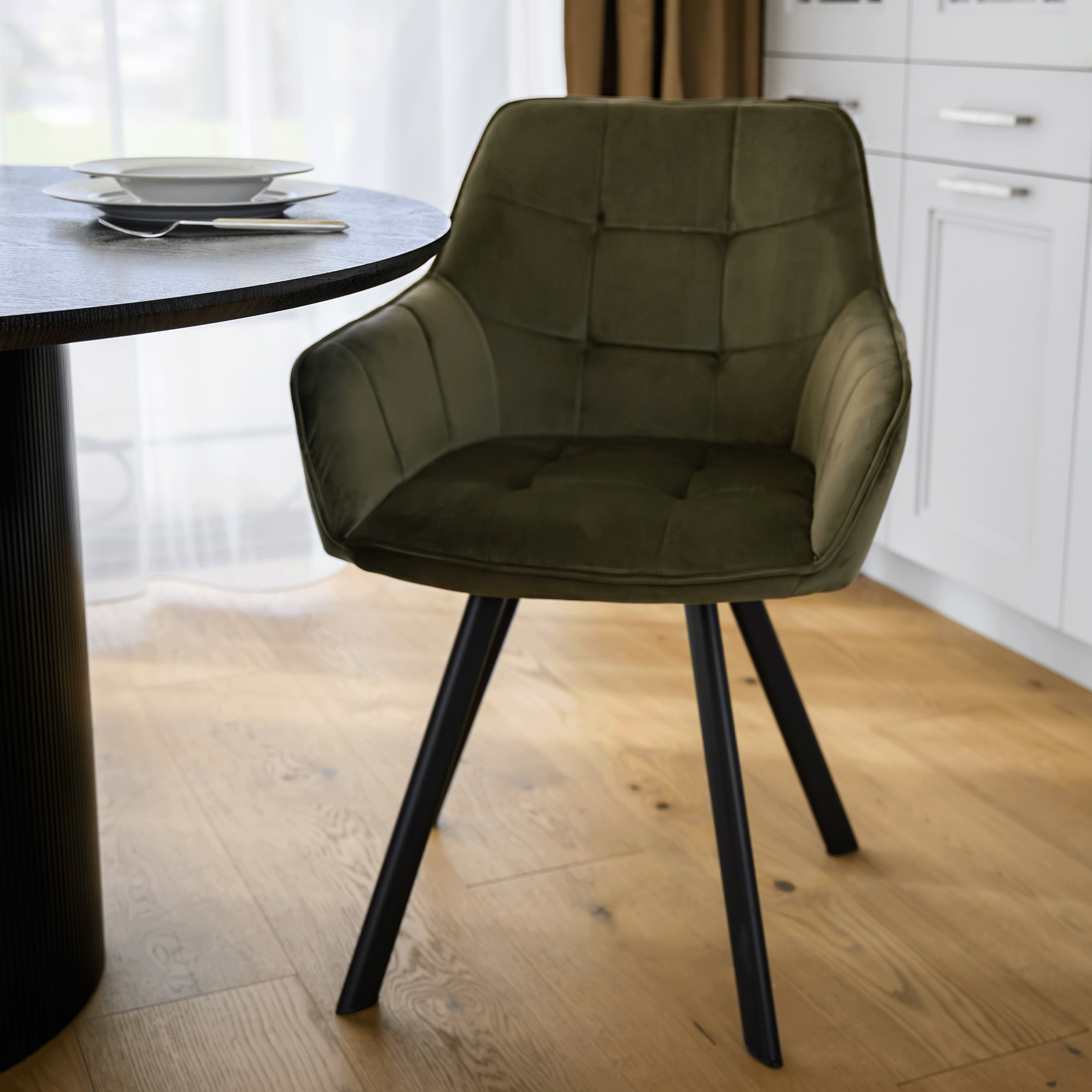 Scaun de design, Velvet verde/negru, PETIN — imaginea 17