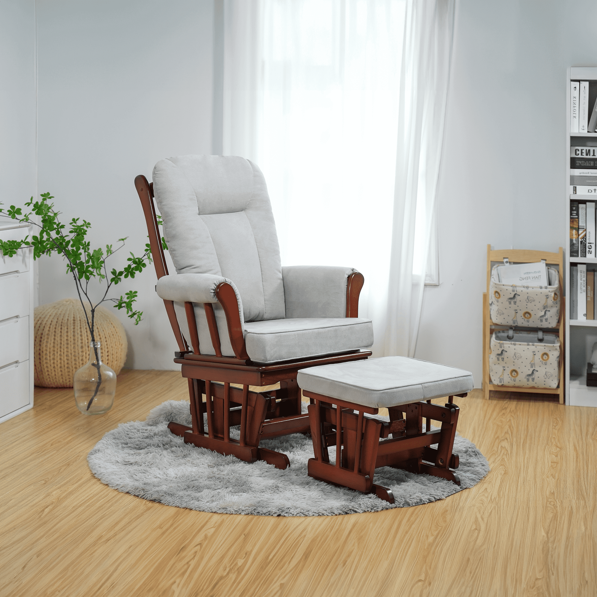 Scaun balansoar cu suport pentru picioare, nuc/gri, SAFORD — imaginea 2
