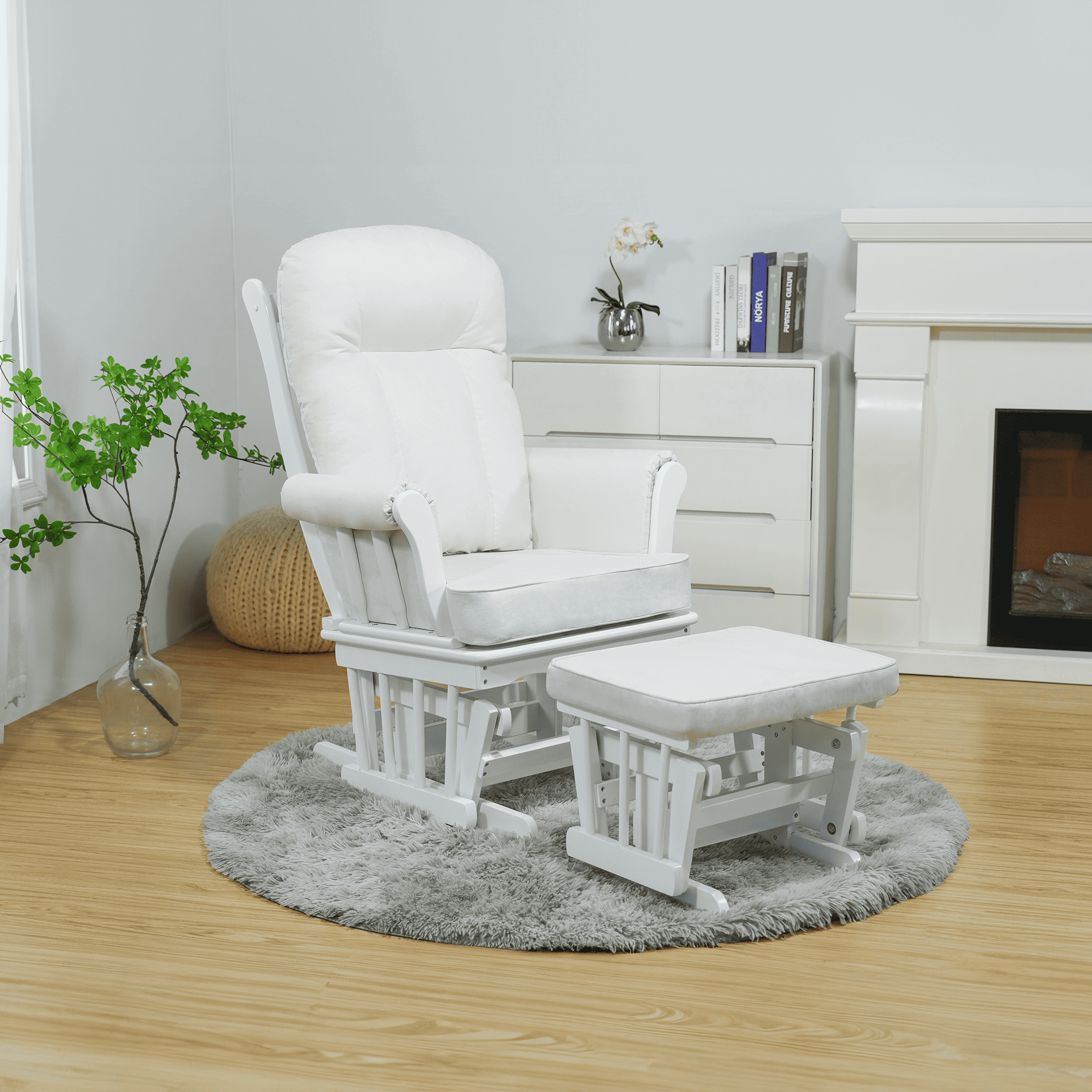 Scaun balansoar cu suport pentru picioare, alb/crem, SAFORD — imaginea 2