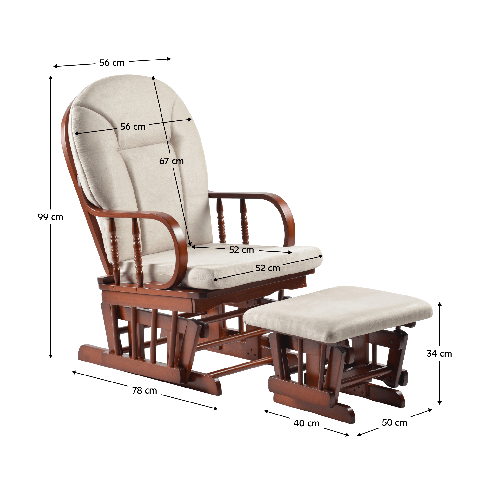 Scaun balansoar cu suport pentru picioare, nuc/bej, TALMAN — imaginea 11