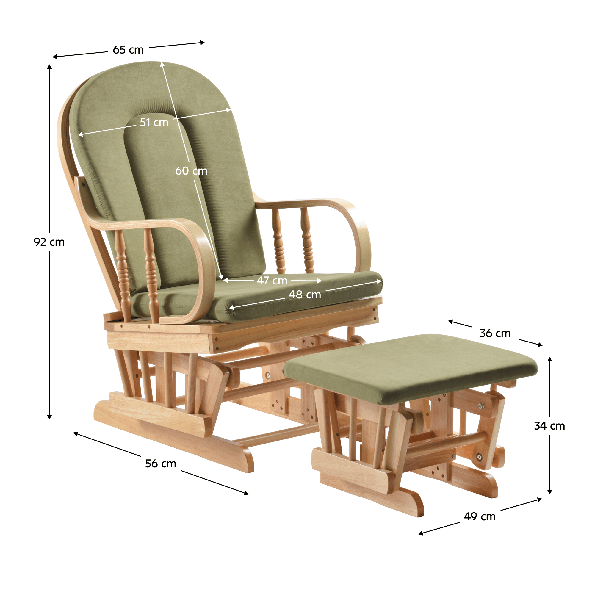 Scaun balansoar cu suport pentru picioare, natural/verde, DALBERT — imaginea 11