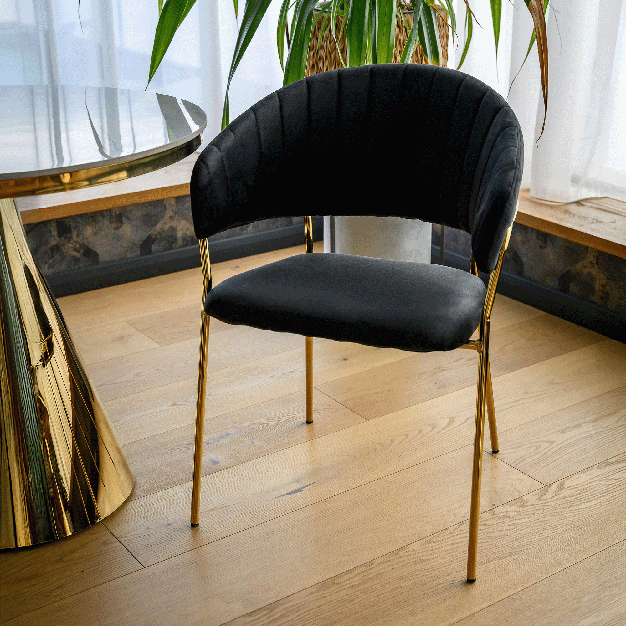 Scaun de sufragerie de design, material Velvet negru/gold crom auriu, DASMIN TIP 1 — imaginea 14