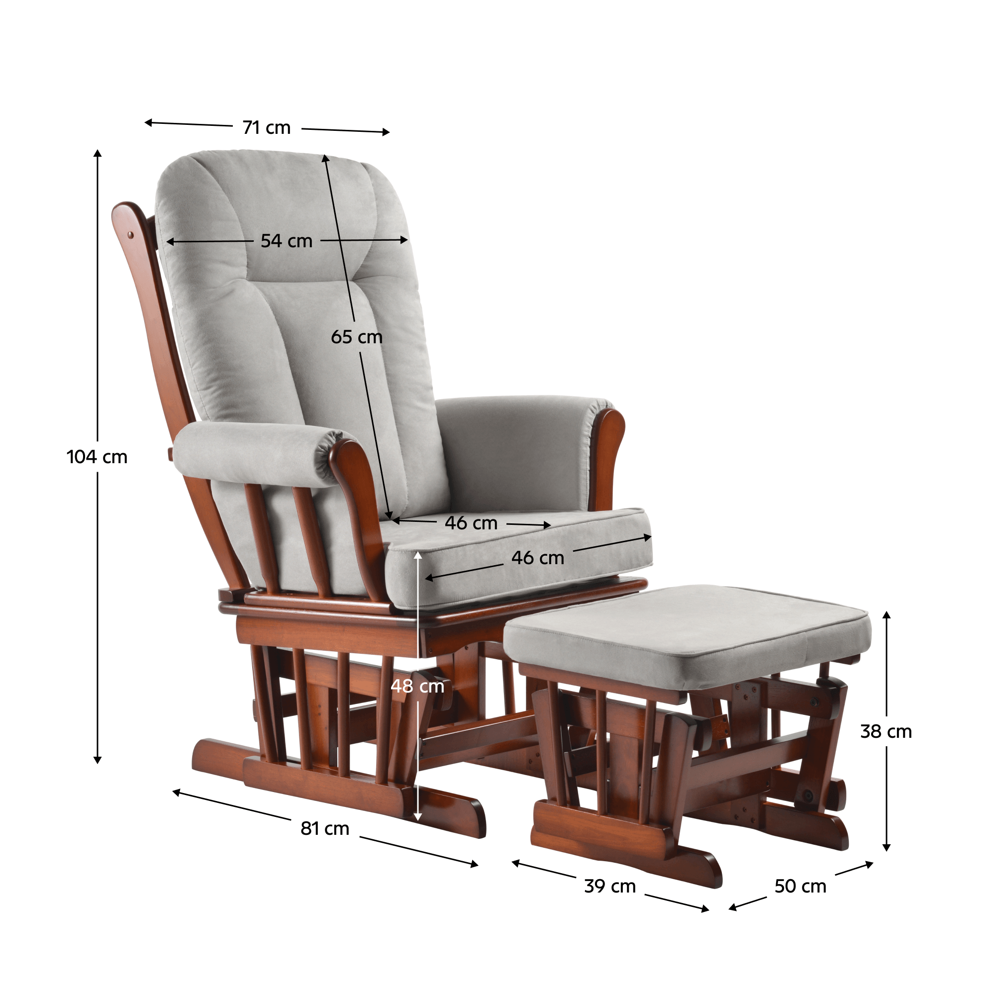 Scaun balansoar cu suport pentru picioare, nuc/gri, SAFORD — imaginea 11