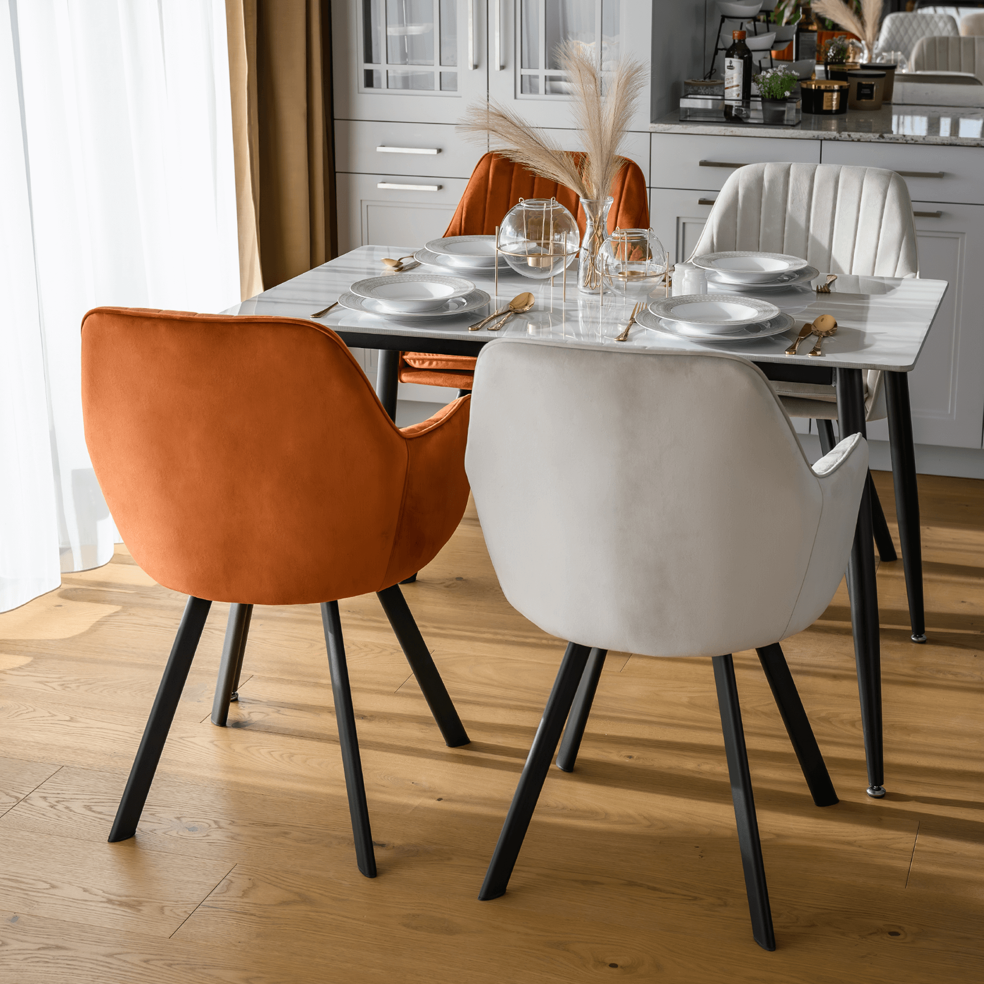 Scaun de design, bej-gri, tesatura Velvet, AURIL — imaginea 12