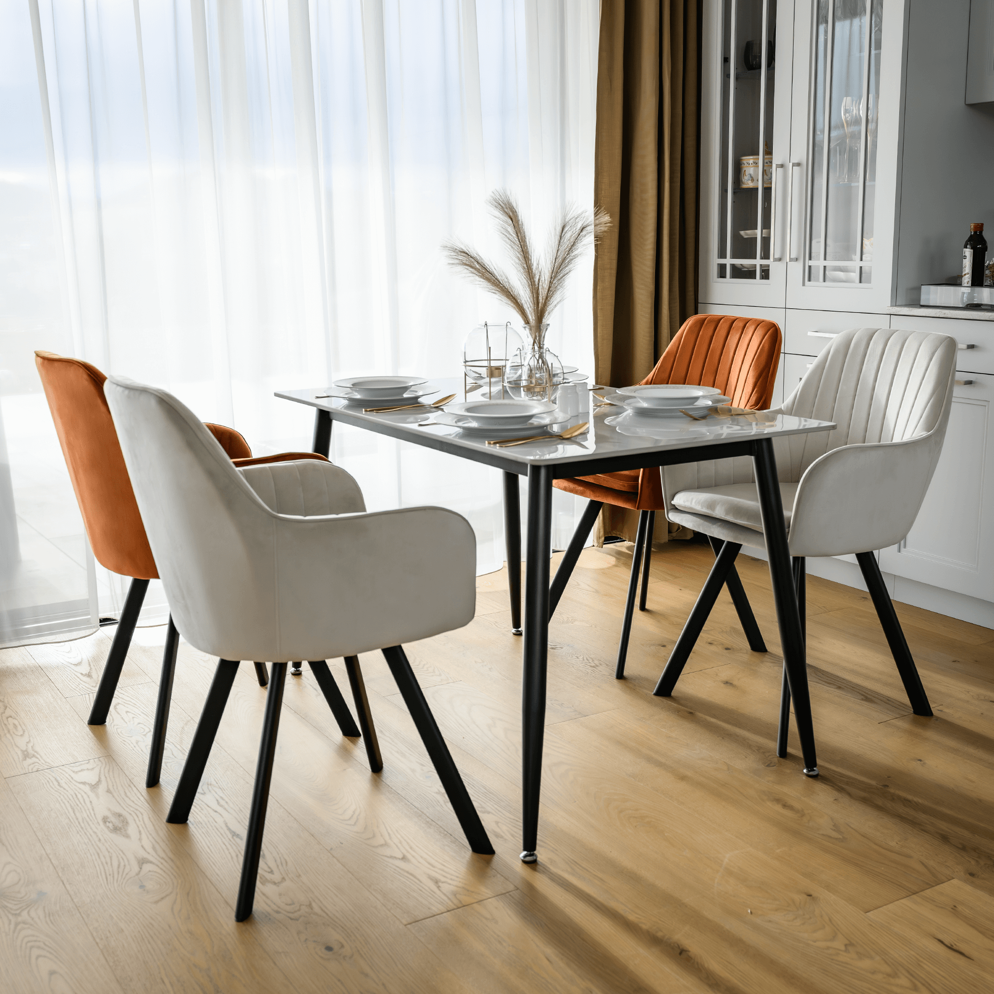 Scaun de design, bej-gri, tesatura Velvet, AURIL — imaginea 14