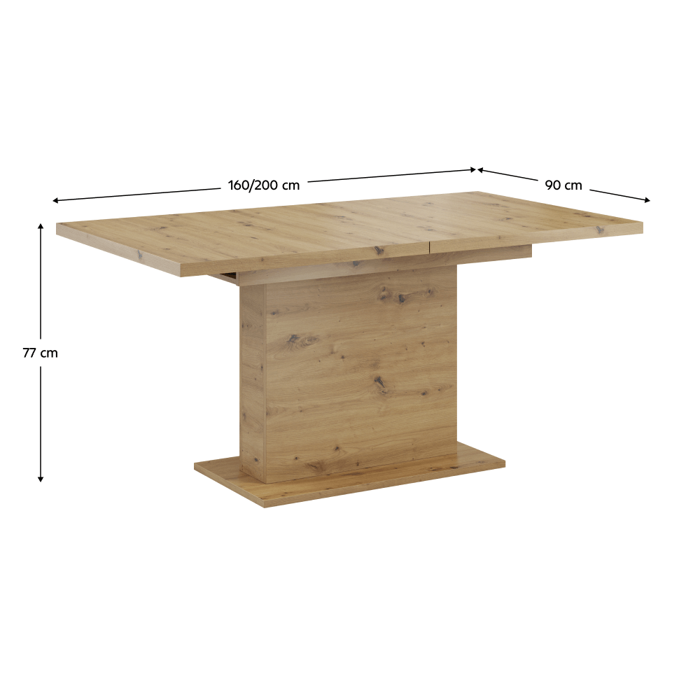 Masa de sufragerie extensibila, stejar artisan, 160-200x90 cm, BOBA — imaginea 4