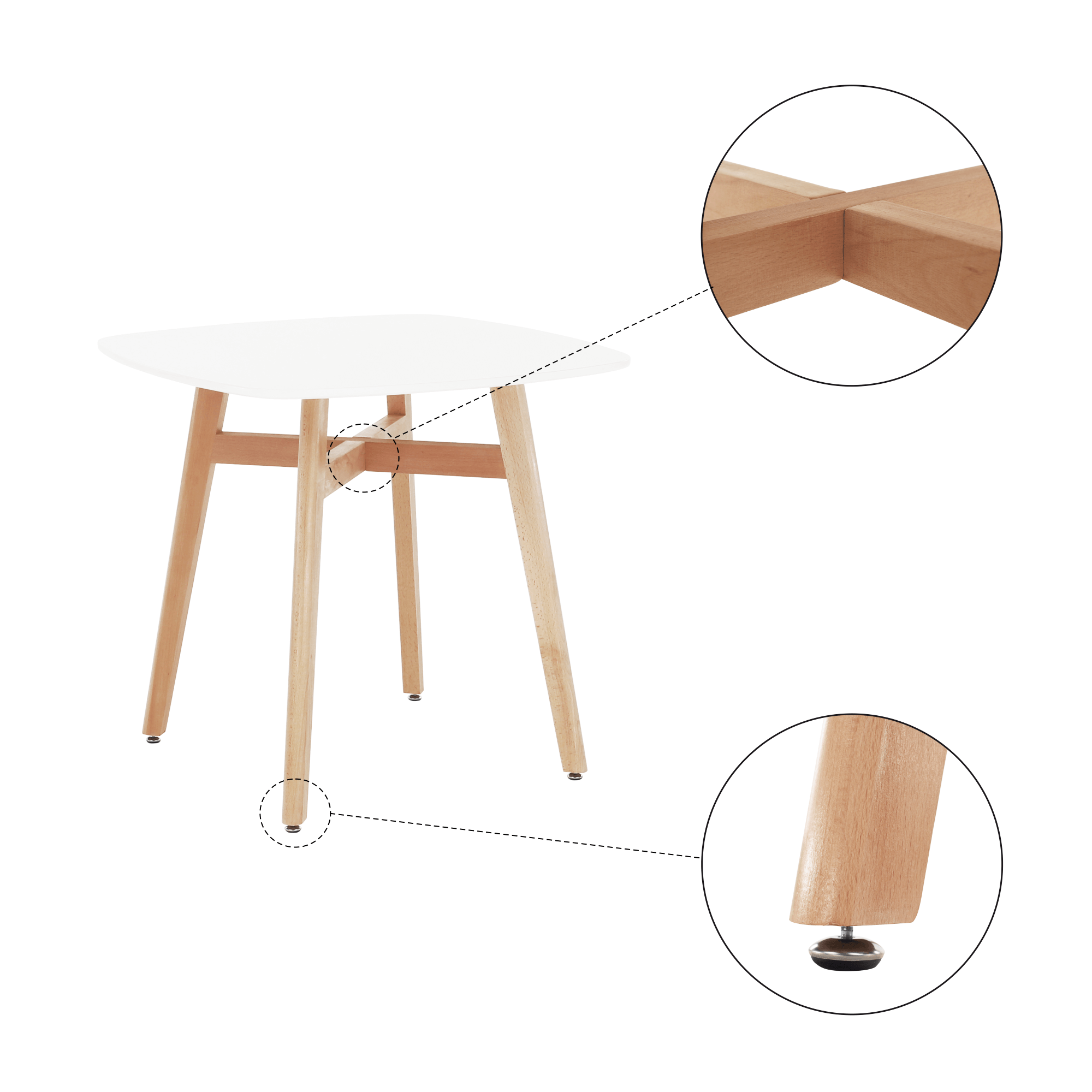 Masa dining, alba/natural, 80x80 cm, DEJAN 3 NEW — imaginea 3