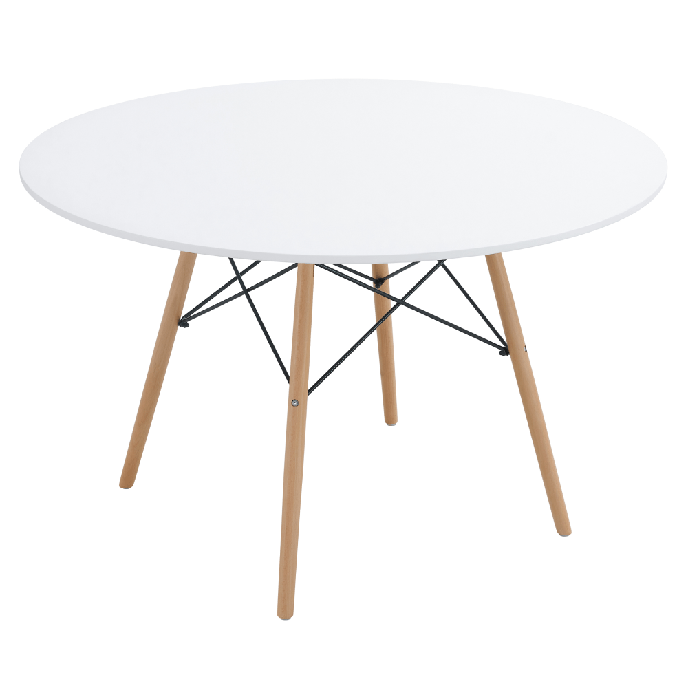 Masa dining, alb mat/fag, diametru 120 cm, DEMIN NEW — imaginea 2