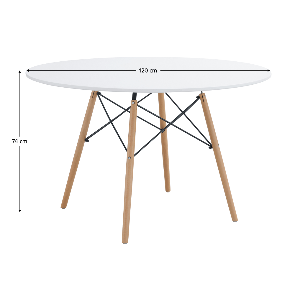 Masa dining, alb mat/fag, diametru 120 cm, DEMIN NEW — imaginea 3