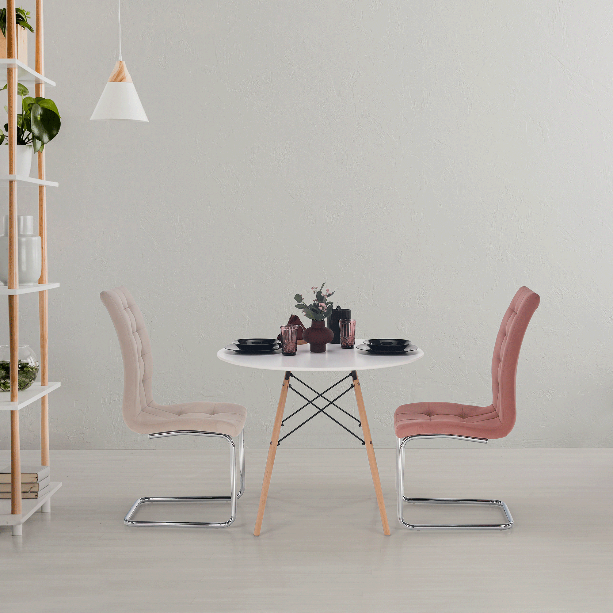 Masa de bucatarie, alba/fag, diametru 90 cm, GAMIN 2 NEW 90 — imaginea 16