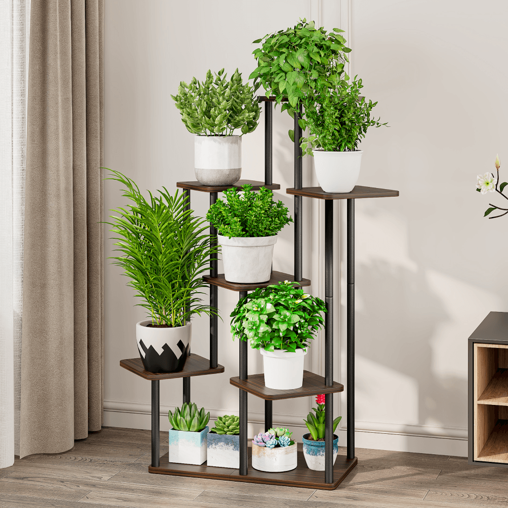 Suport de flori din metal, negru/lemn rustic, ADITE TIP 2 — imaginea 6