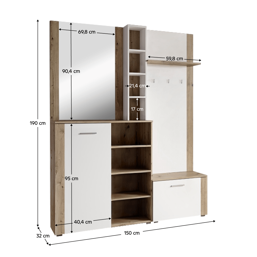 Set pentru anticamera, alb/stejar artisan, FANDU — imaginea 2