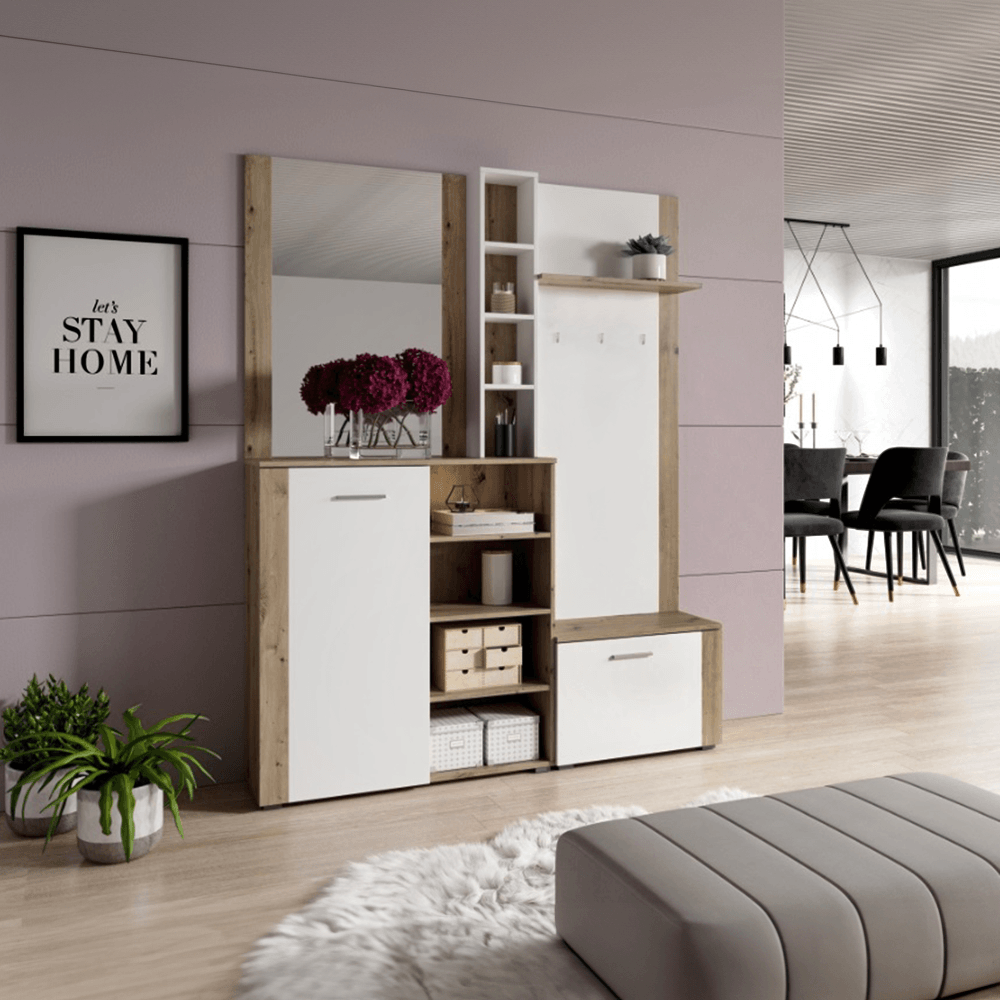 Set pentru anticamera, alb/stejar artisan, FANDU — imaginea 4