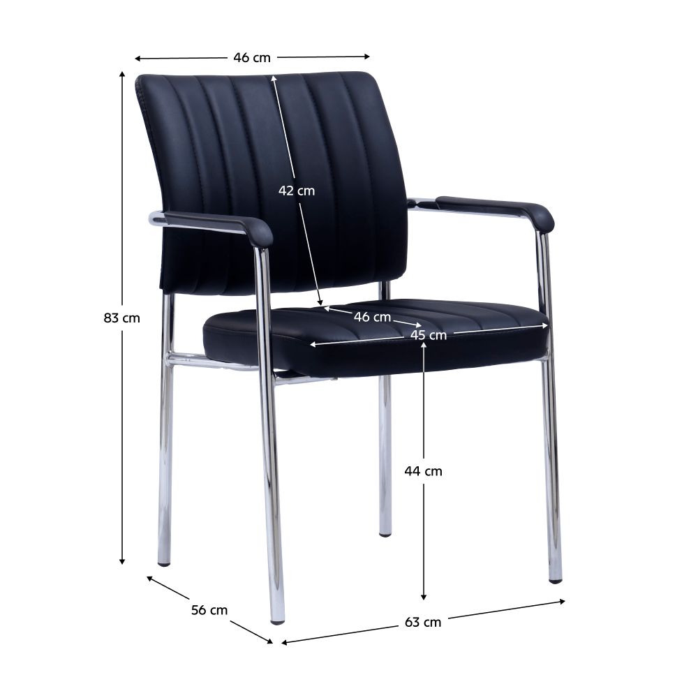 Scaun de sedinta, piele ecologica neagra/crom, FLORIN — imaginea 3