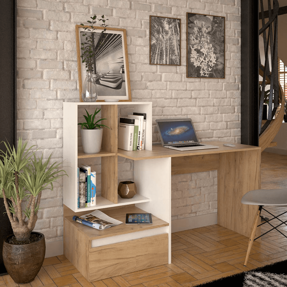 Masa PC, stejar artisan/alb, NEREO NEW — imaginea 4